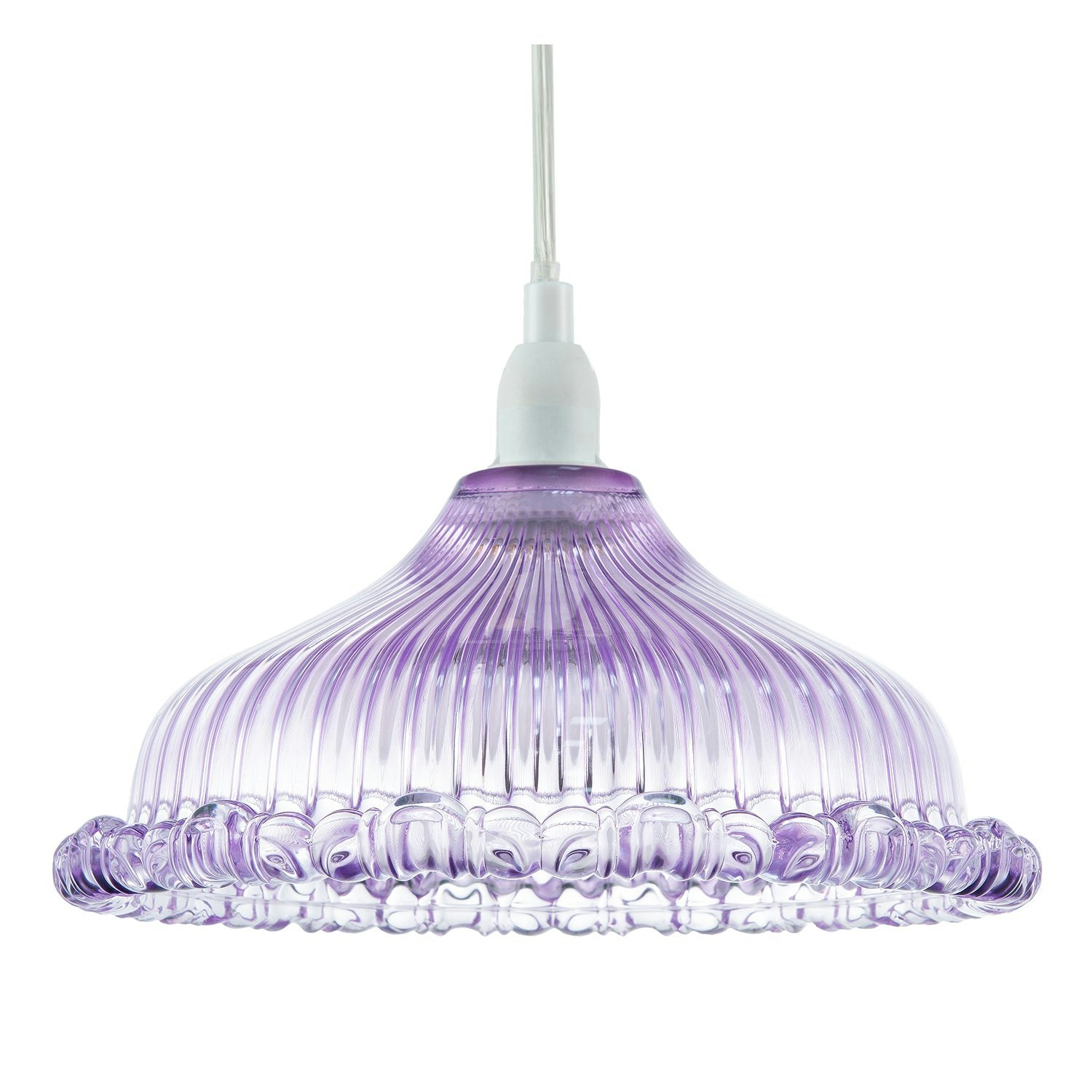 Happy Homewares Lilac/Light Modern Line Ribbed Glass Pendant Shade With Moulded Edge