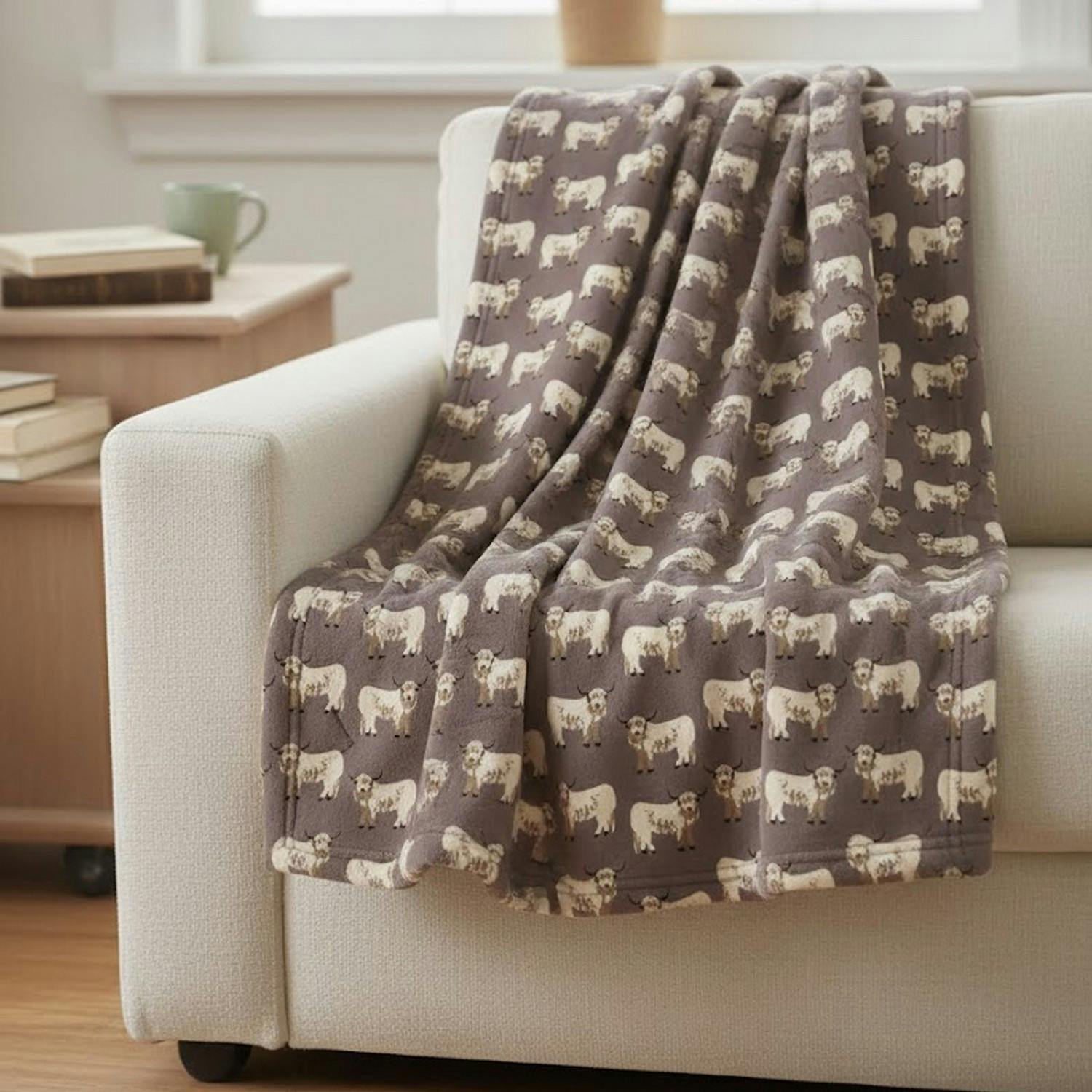Rackhams Highland Cow Mocha Throw - Mocha
