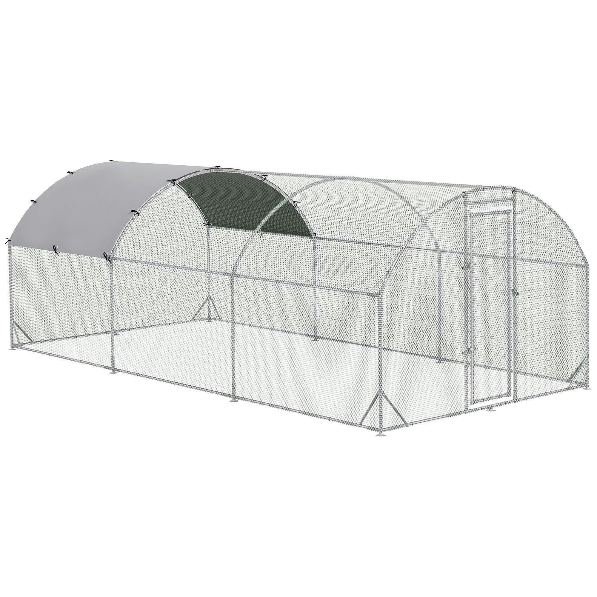 Walk-in Chicken Run Galvanised Coop with Cover Cage Silver - Image 5
