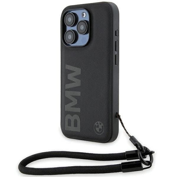 Bmw Black Signature Leather Wordmark Cord Hard Case For Iphone 15 Pro 6.1" - Bmhcp15l23rmrlk