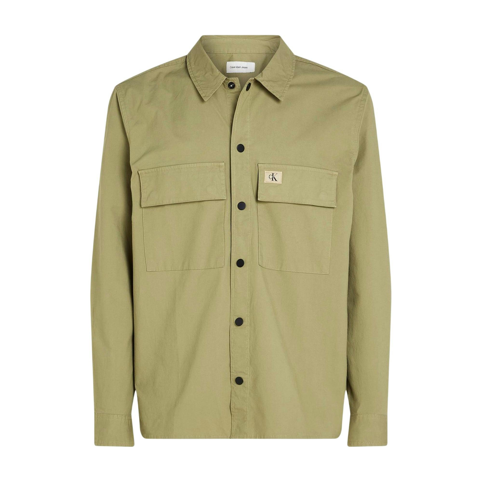 Calvin Klein Men's Beige Cotton Overshirt - S - 97% Regenerated Cotton/3% Elastane