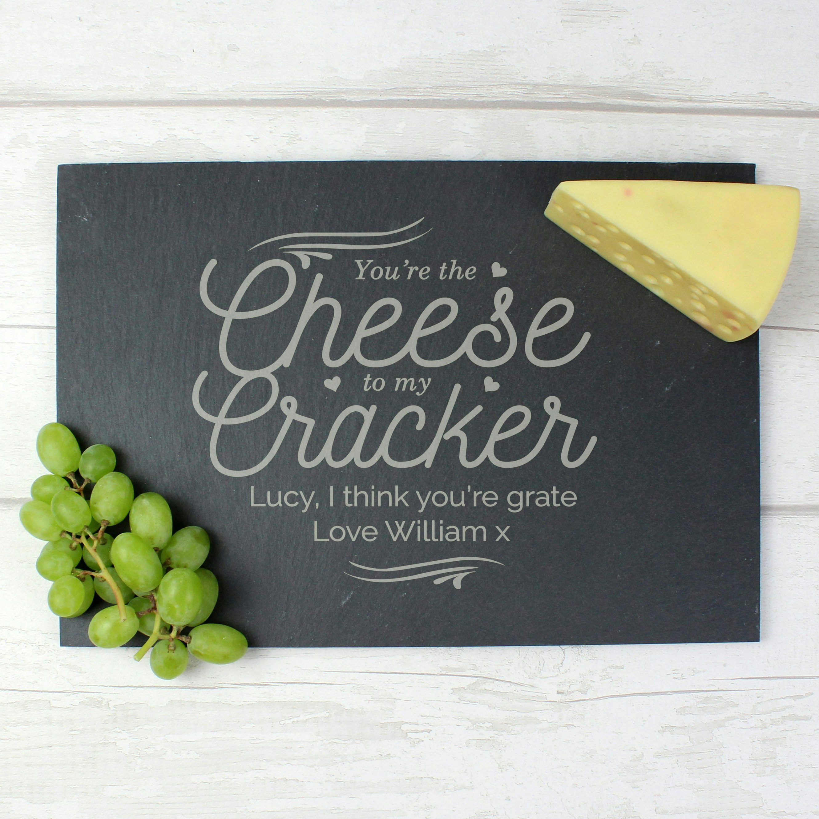 Personalised Memento Company Gold Personalised Cheese To My Cracker Slate Cheese Board