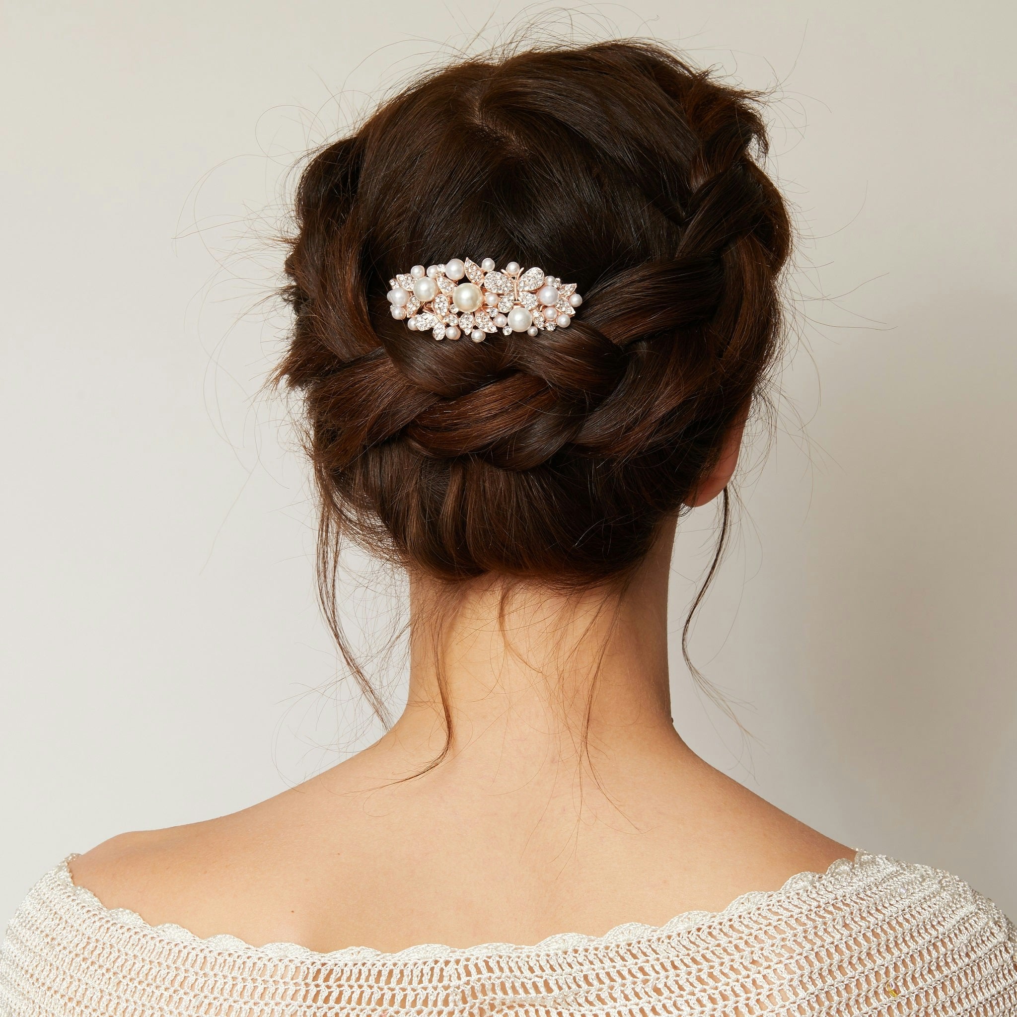 Queenmee Accessories Gold Pearl Hair Clip With Crystal - Rose