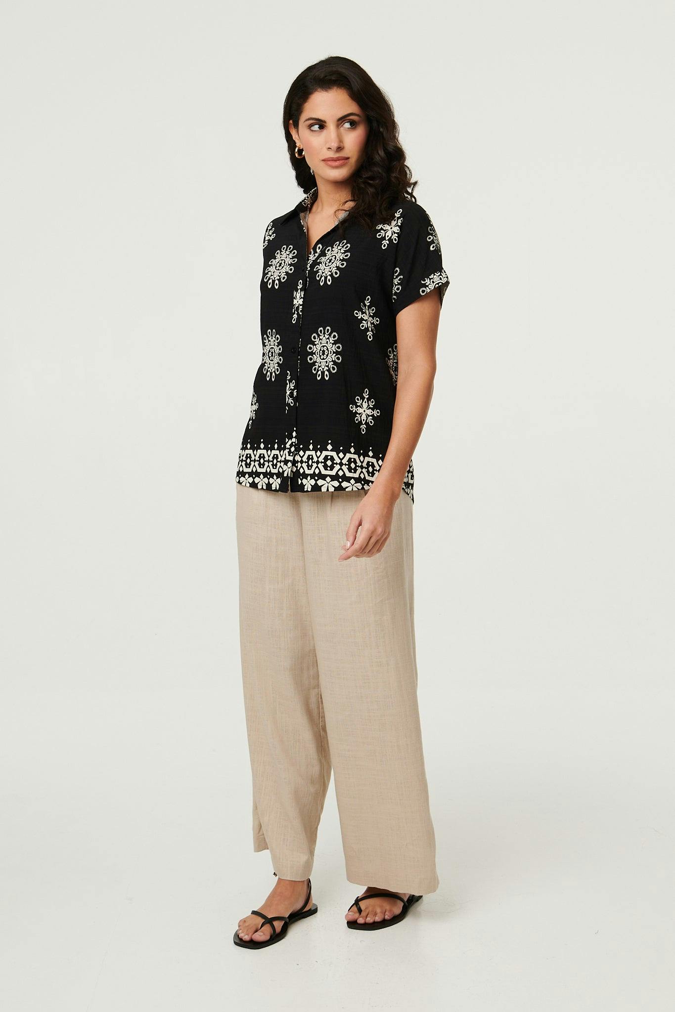 Izabel London Black Printed Short Sleeve Relaxed Shirt - 10