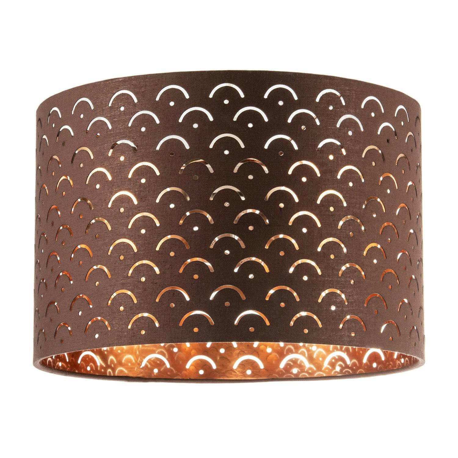 Happy Homewares Brown Chocolate Cotton Fabric Lamp Shade With Geometric Arch Pattern