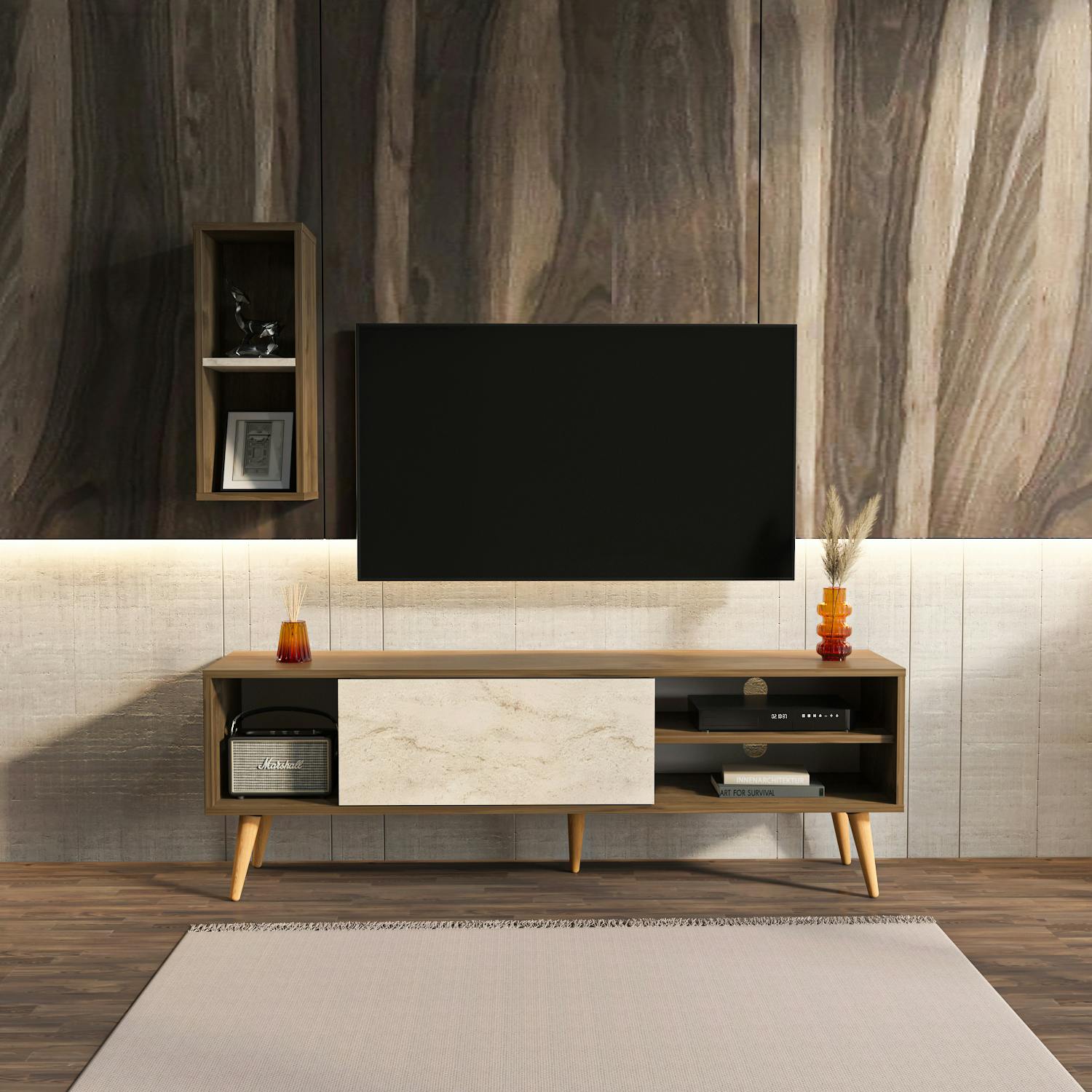 Rackhams Rans Modern Tv Stand Tv Cabinet For Tv's Up To 55" - Walnut Traverter