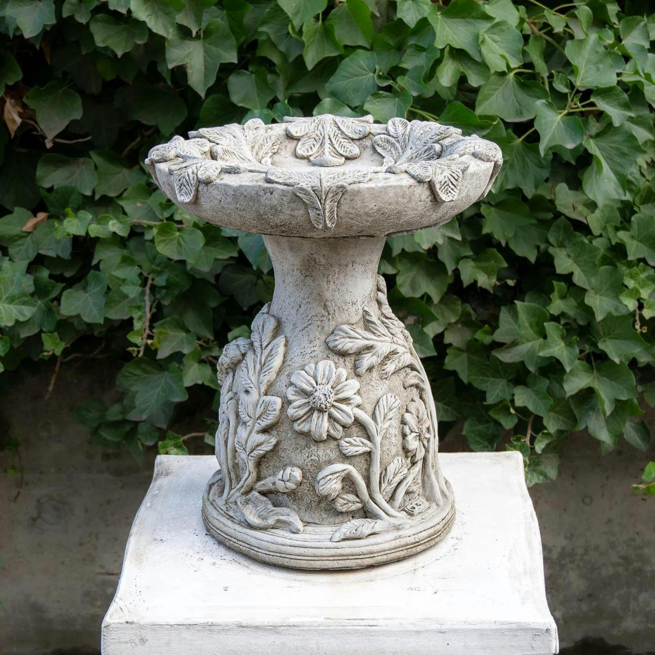 Osn English Oak Design Stone Cast Bird Bath Bird Feeder
