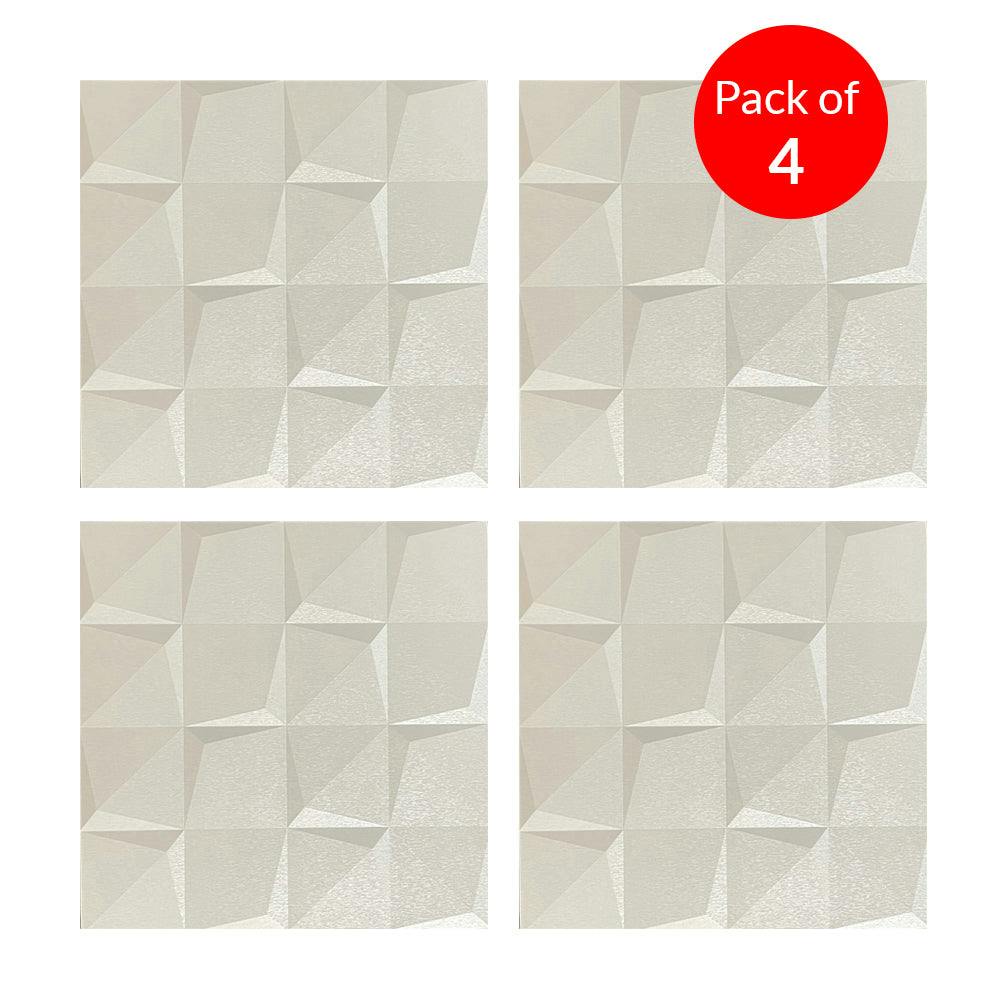 Rackhams Cream Luxury Angular 3D Grid Pu Leather Wall Panels - 60X60cms, 10Mm Thickness Size 600 X 600 Mm (Pack Of 4)