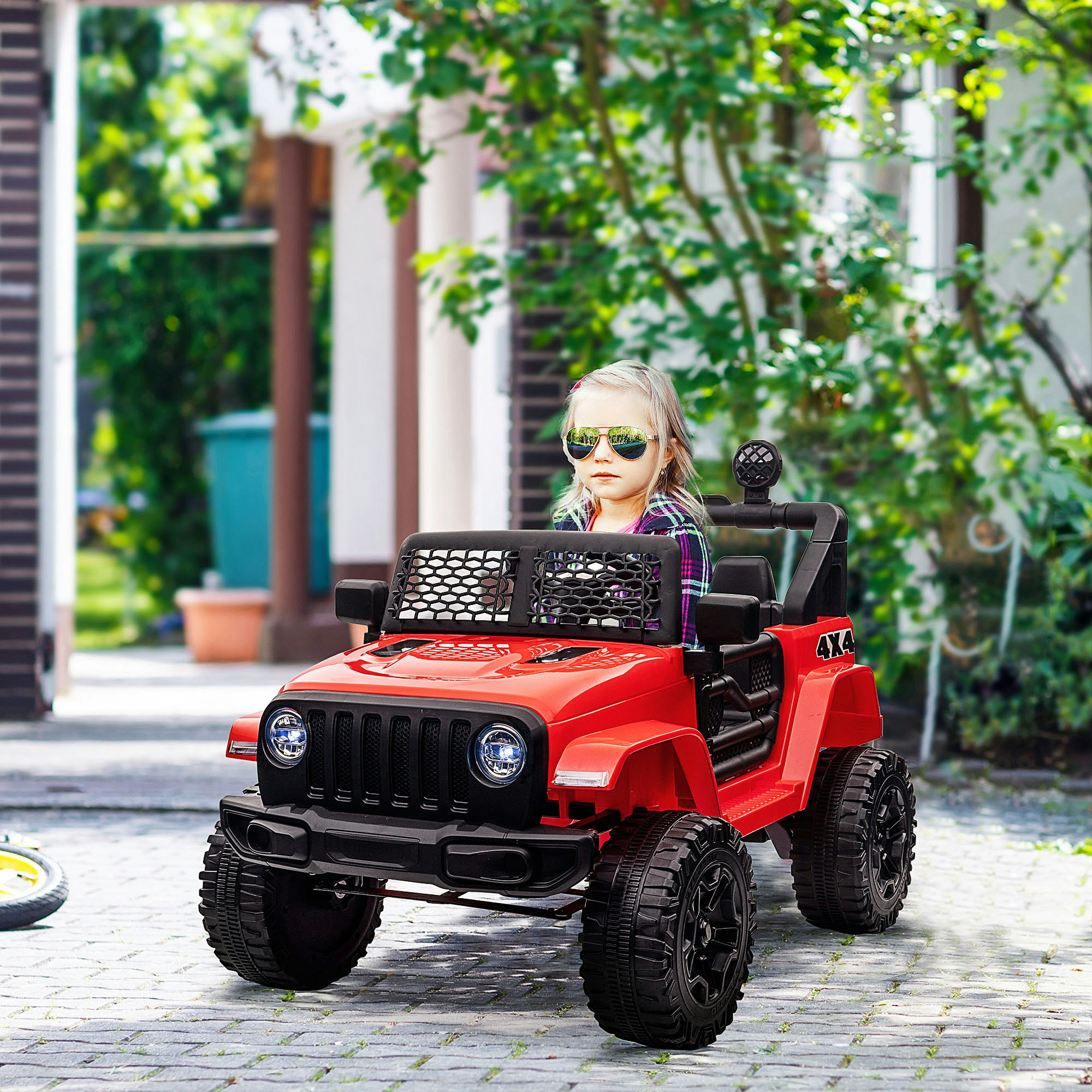 HOMCOM 12V Kids Electric Ride On Car Truck Off-road Toy with Parental Remote in Red - Image 3