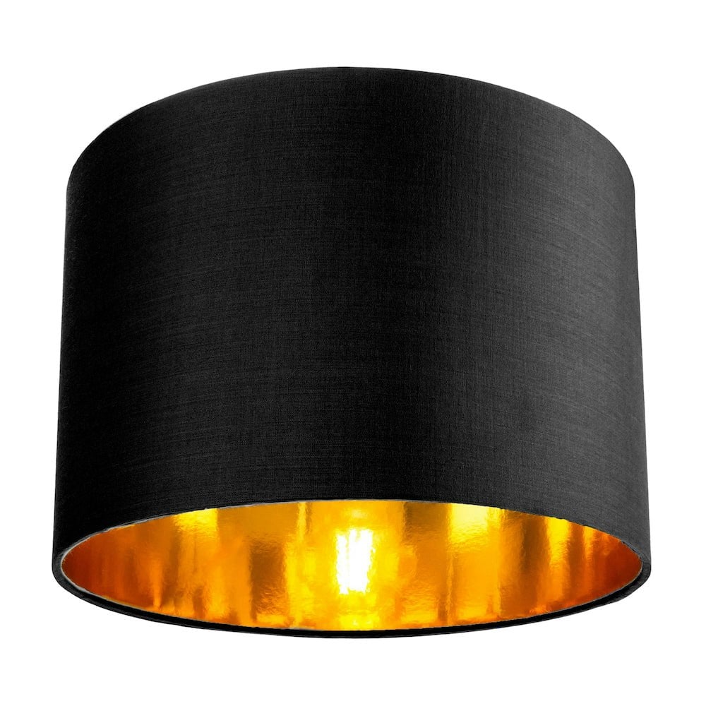 Happy Homewares Black/Golden Contemporary Cotton 10" Table/Pendant Lamp Shade With Shiny Inner 18Cm