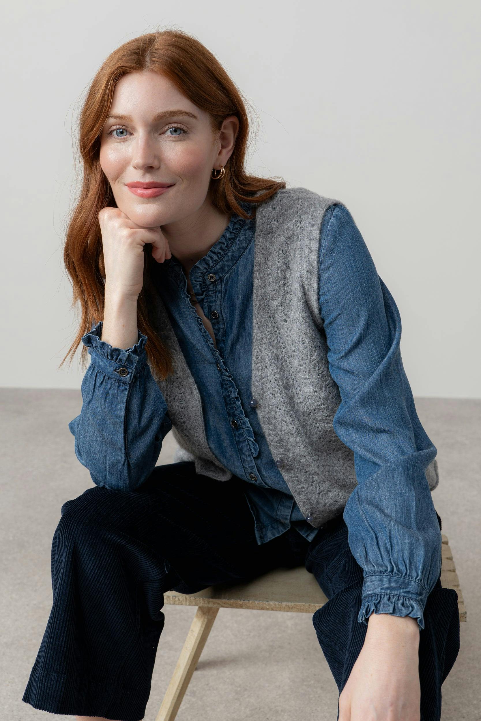 Lily & Me Grey Marly Sleeveless Pointelle Knit Cardigan - 14