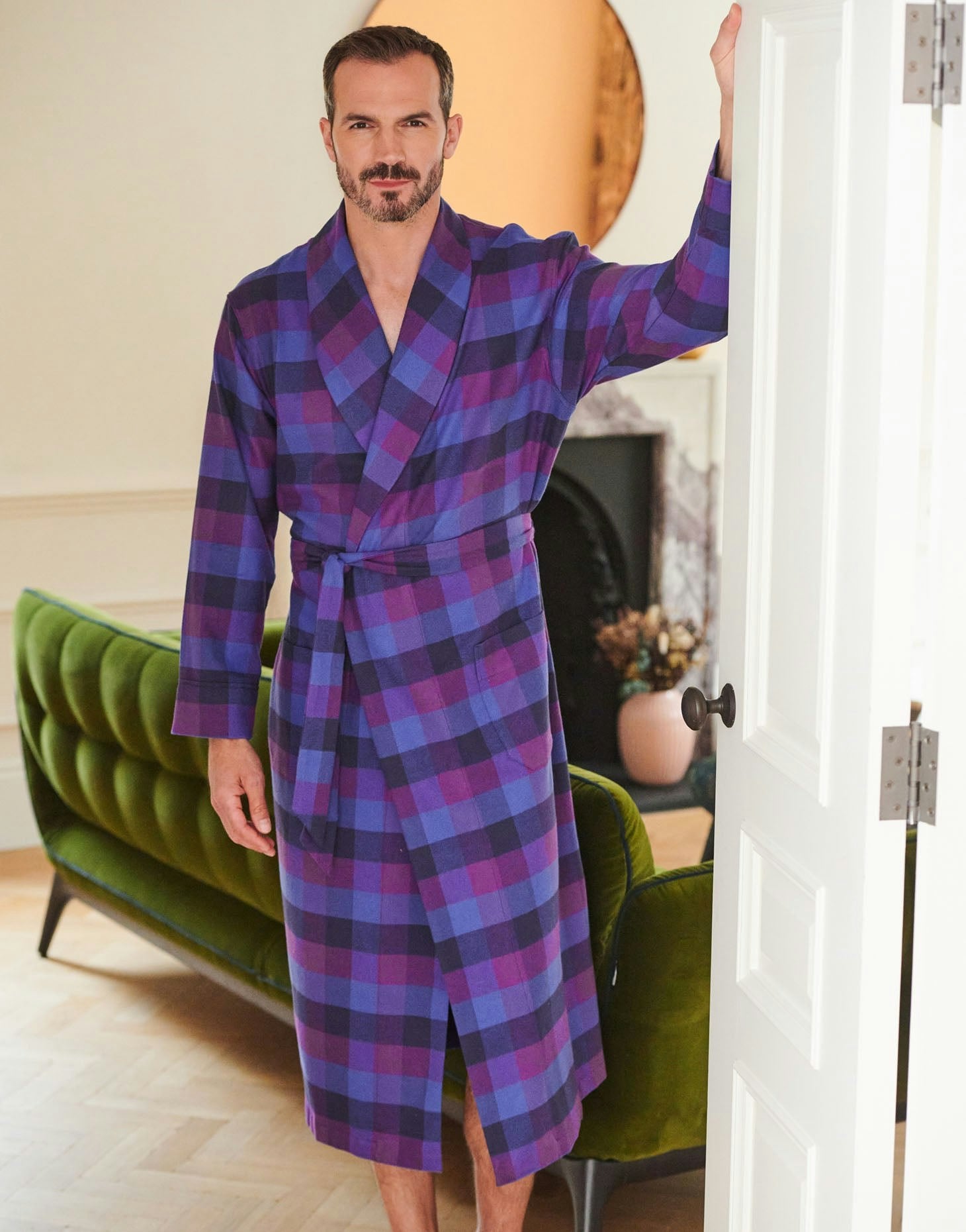 British Boxers Men's Brushed Cotton Dressing Gown – Berwick Check - Medium
