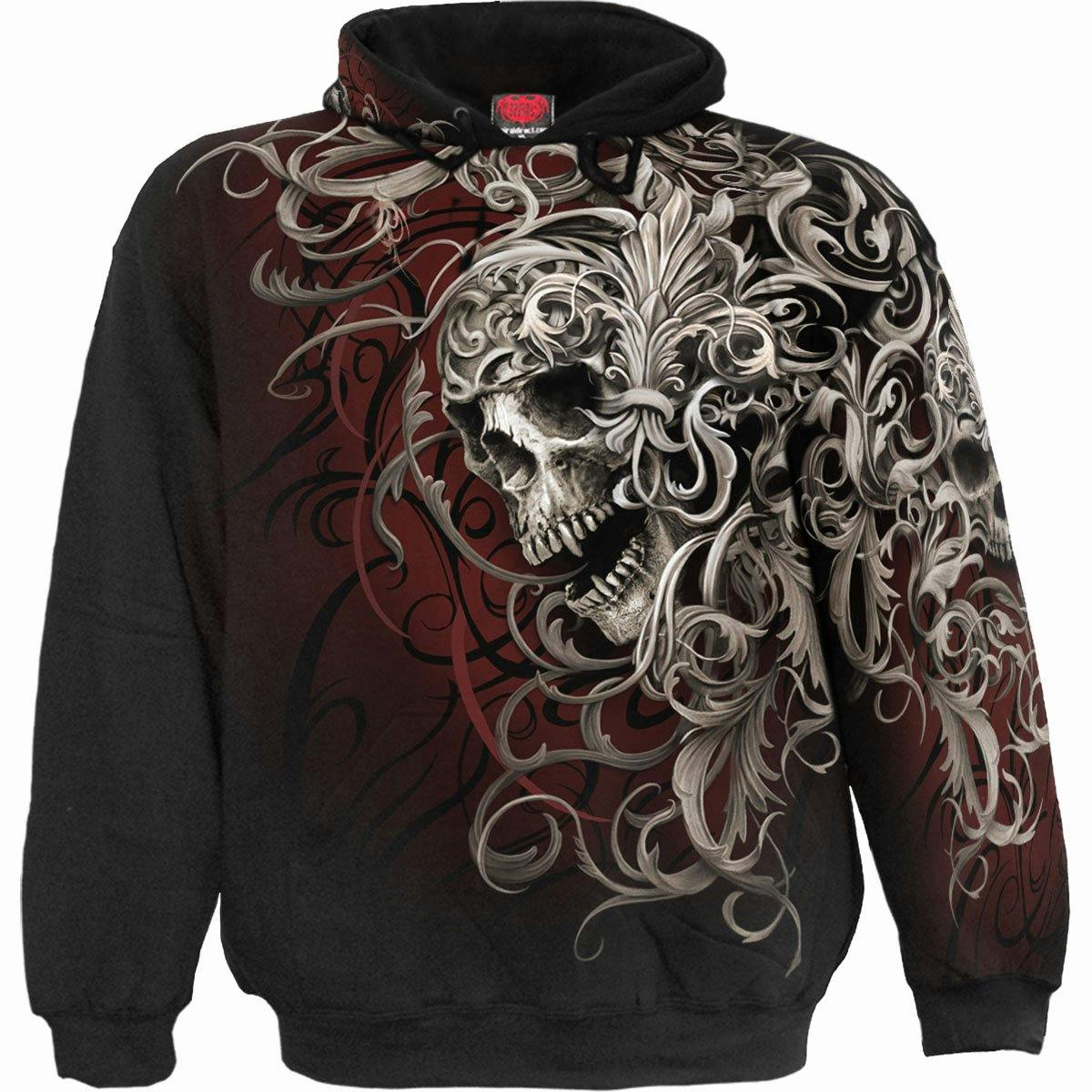 Spiral Direct Black Skull Shoulder Wrap - Allover Hoody - S