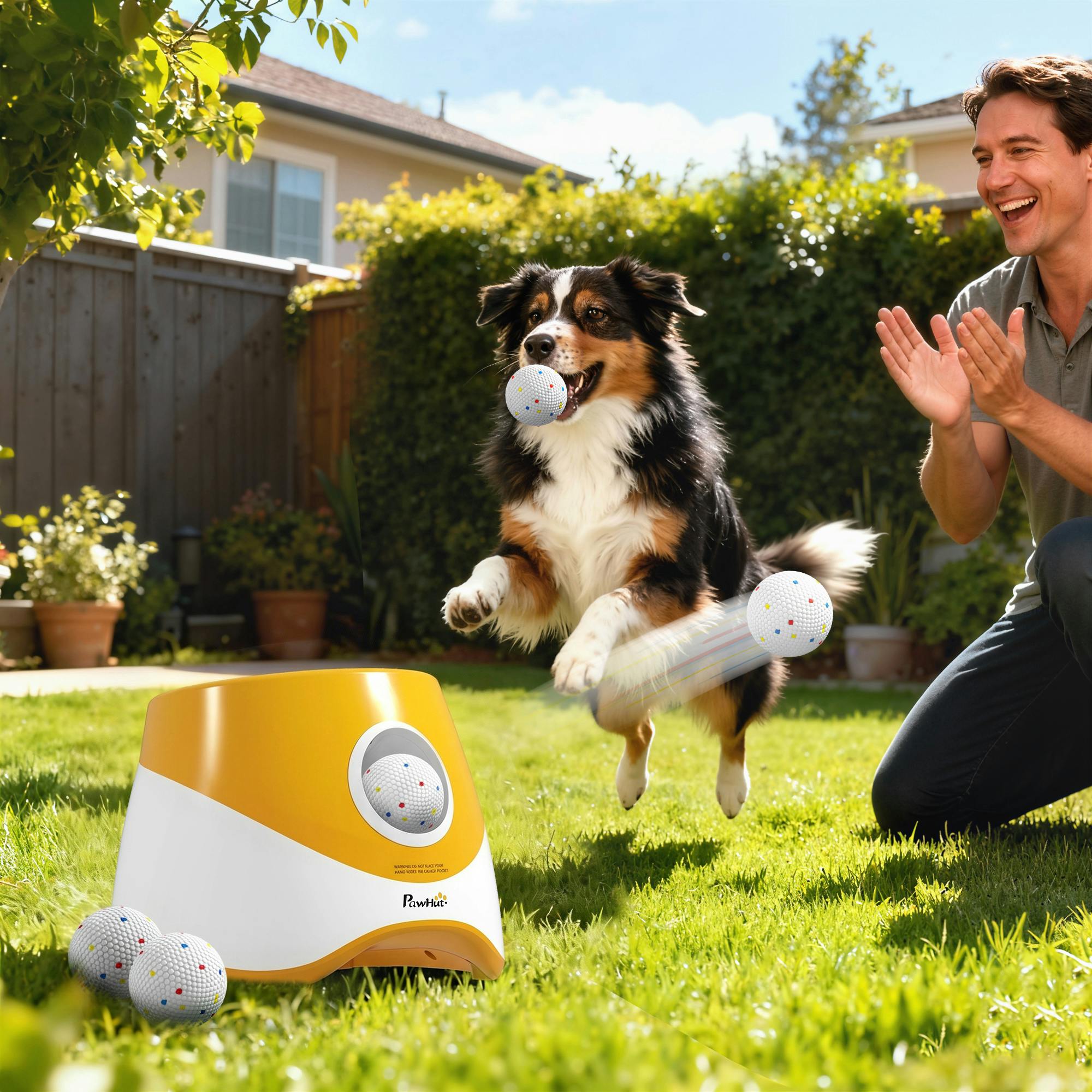 Pawhut Orange Automatic Dog Ball Launcher With 5 Etpu Balls,