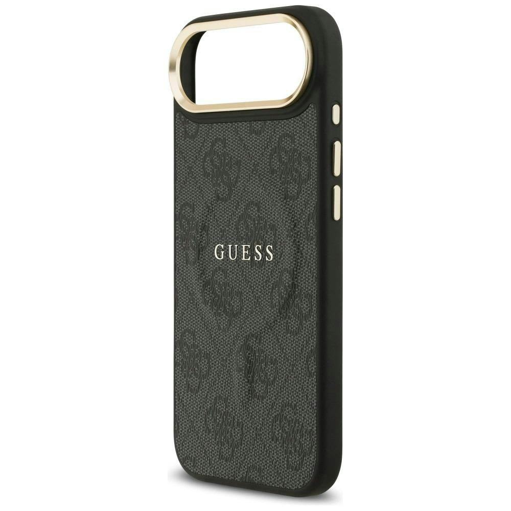 Guess Gold/Black Pu Leather 4G Frame Case With Magsafe For Iphone 17 Air 6.5" -Guhmp17mp4msegck