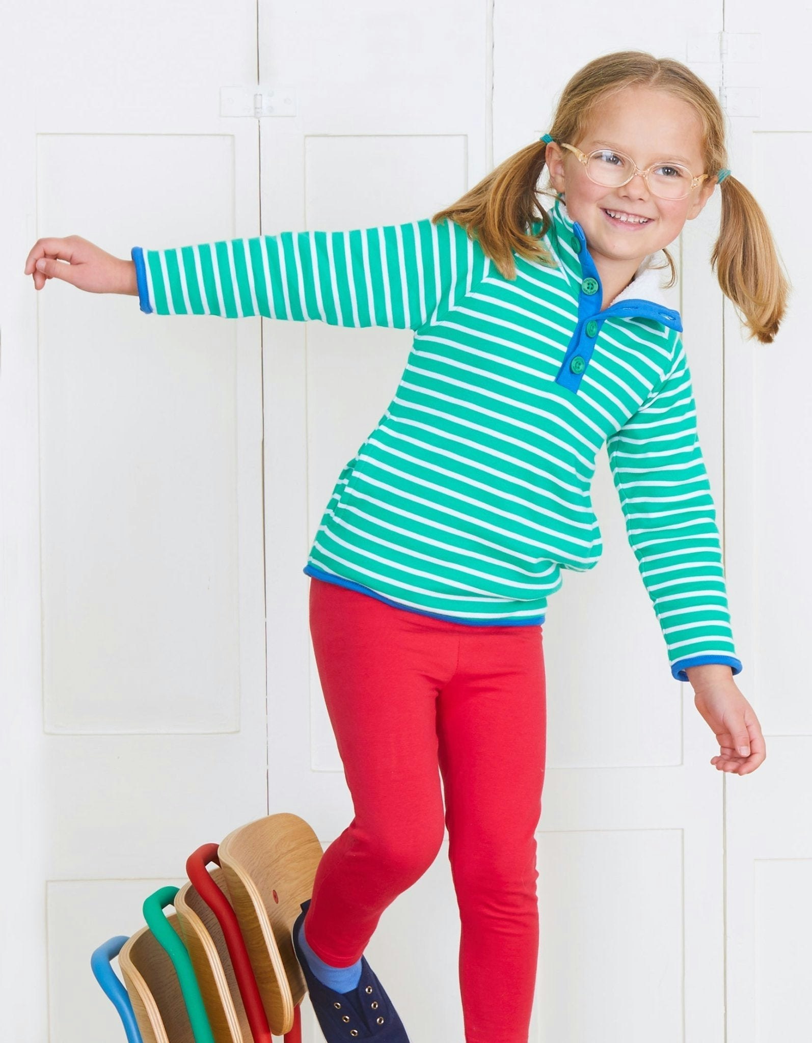 Toby Tiger Green Organic Breton Cosy Fleece Sweatshirt - 6-12M / 80Cm