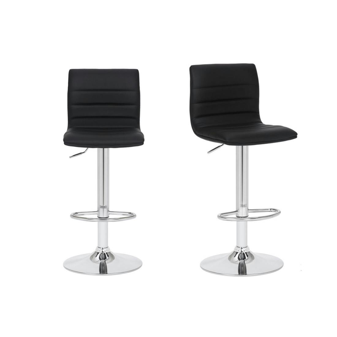 Lamboro Black Set Of 2 Aldo Bar Stools - Swivel Faux Leather Kitchen Breakfast Stools