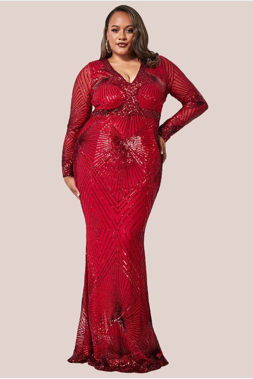 Goddiva Plus Red Starburst Sequin Maxi Dress - By - 18