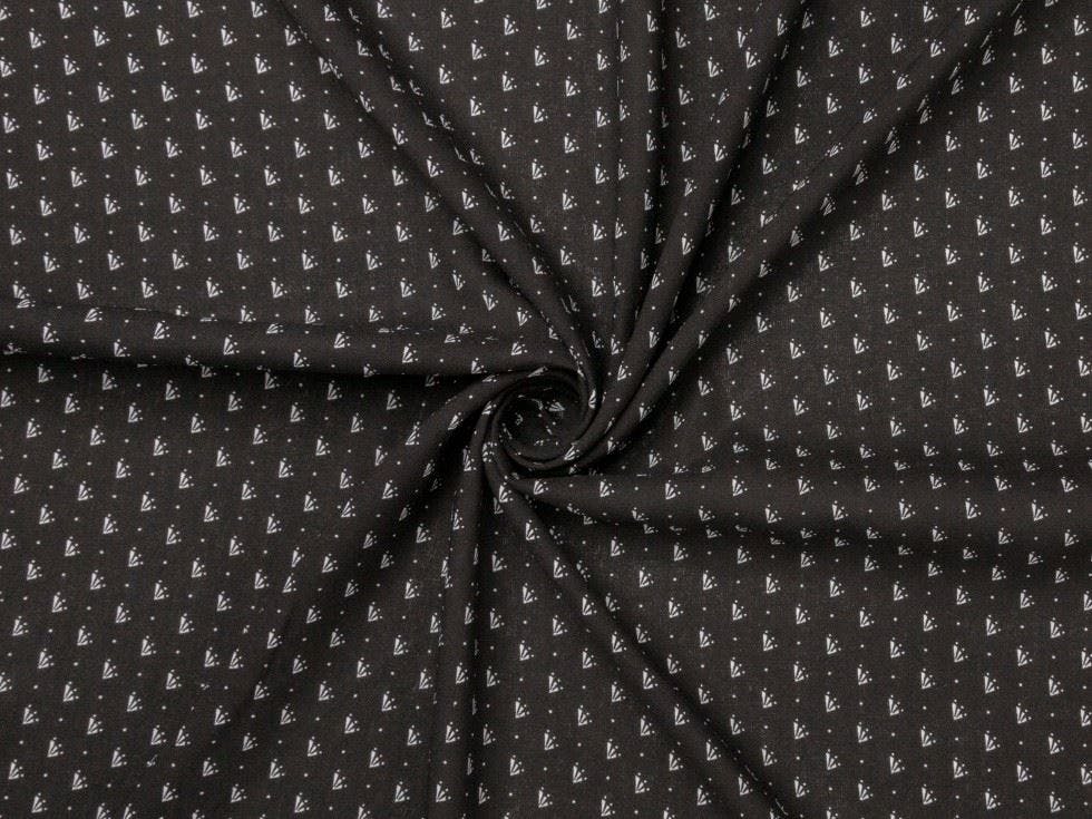 Minerva Core Range Black Minerva Deadstock Viscose Challis Fabric - Geometric Design Dressmaking Fabric, 140 Cm / 56" Wide - Per Metre
