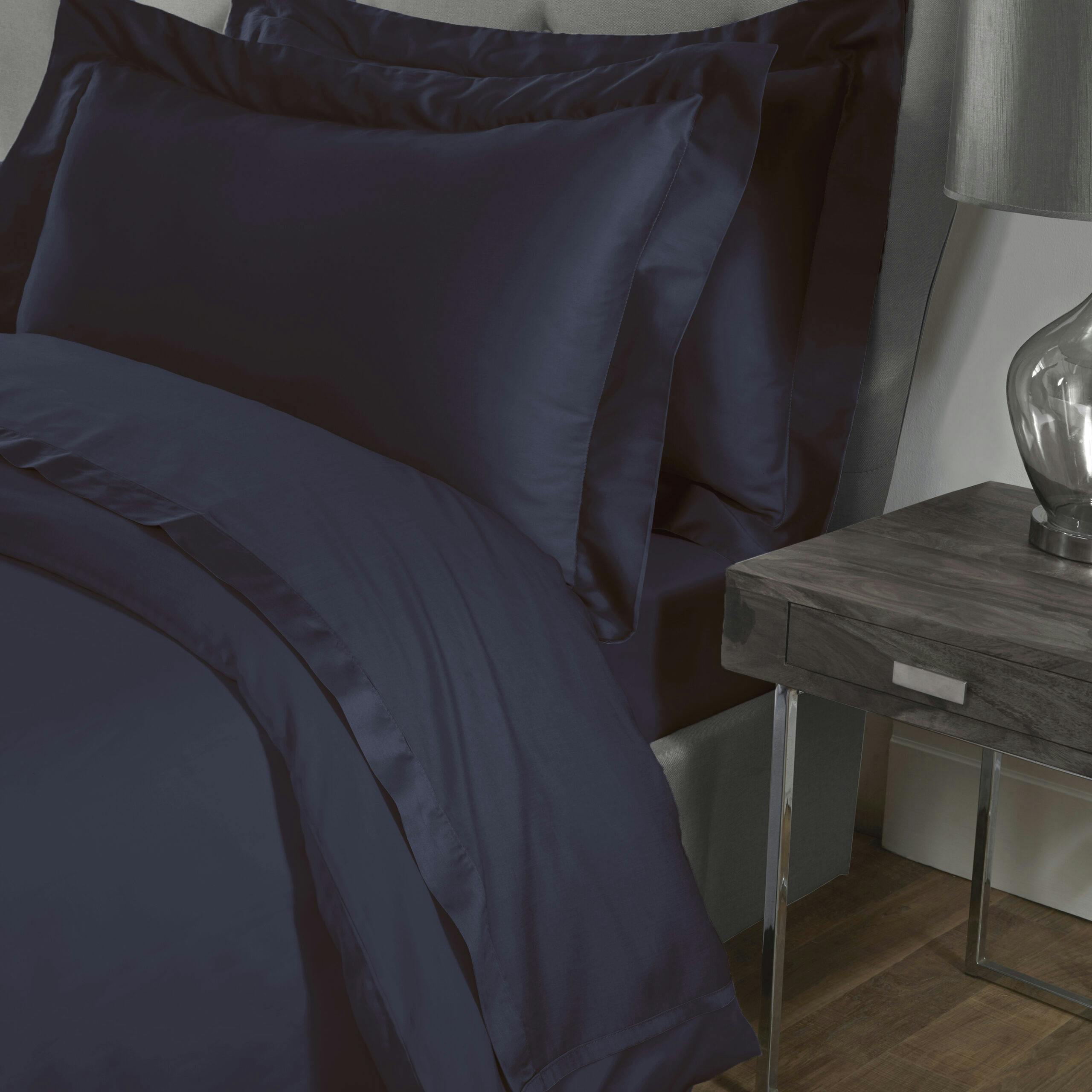 Smart Living Luxurious 100% Cotton Sateen Extra Deep & Soft Fitted Sheet - Navy - Single (90Cm X 190Cm) + 40Cm Deep