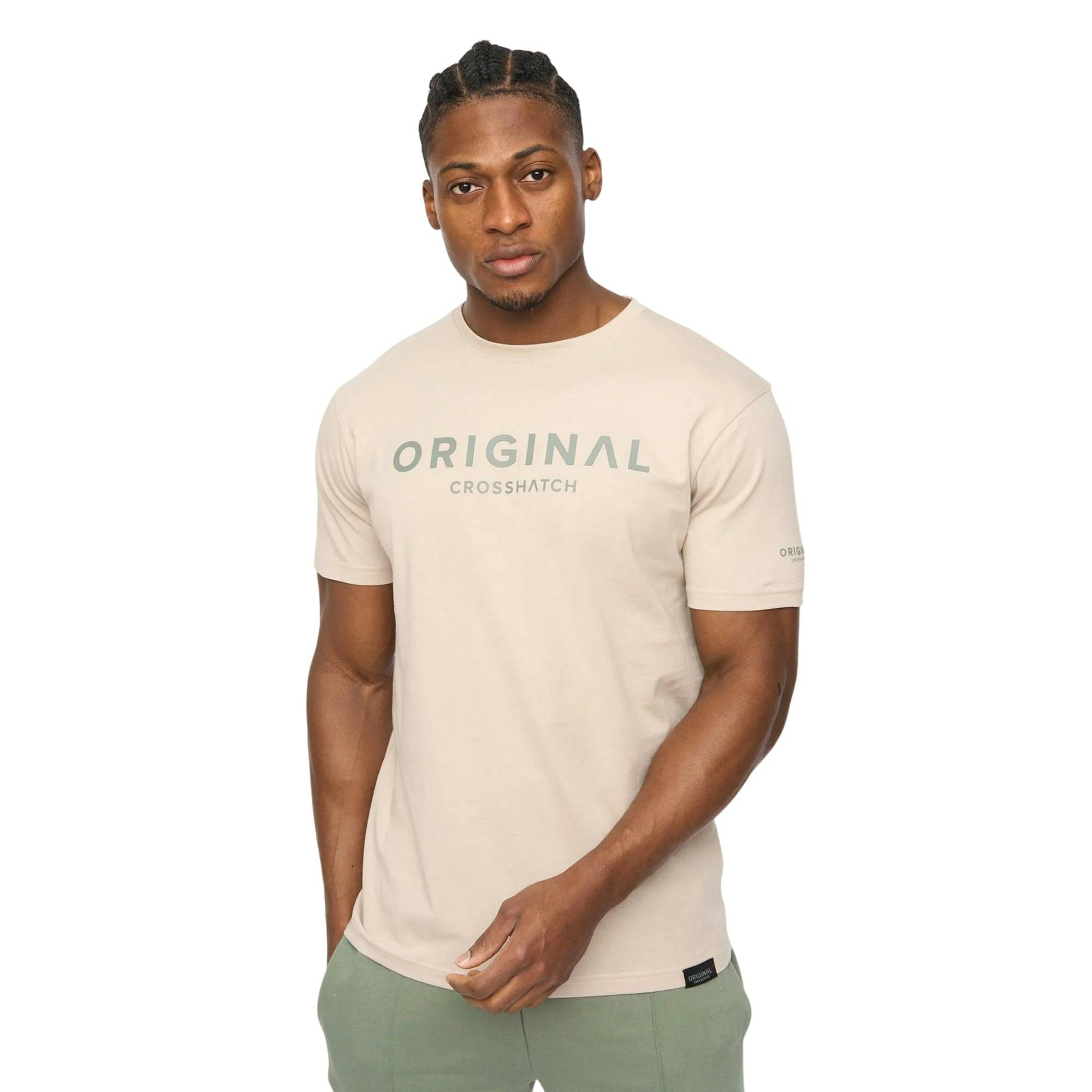 Crosshatch Men's Light Bardon Cotton T-Shirt - Stone - S - Stone - 100% Cotton