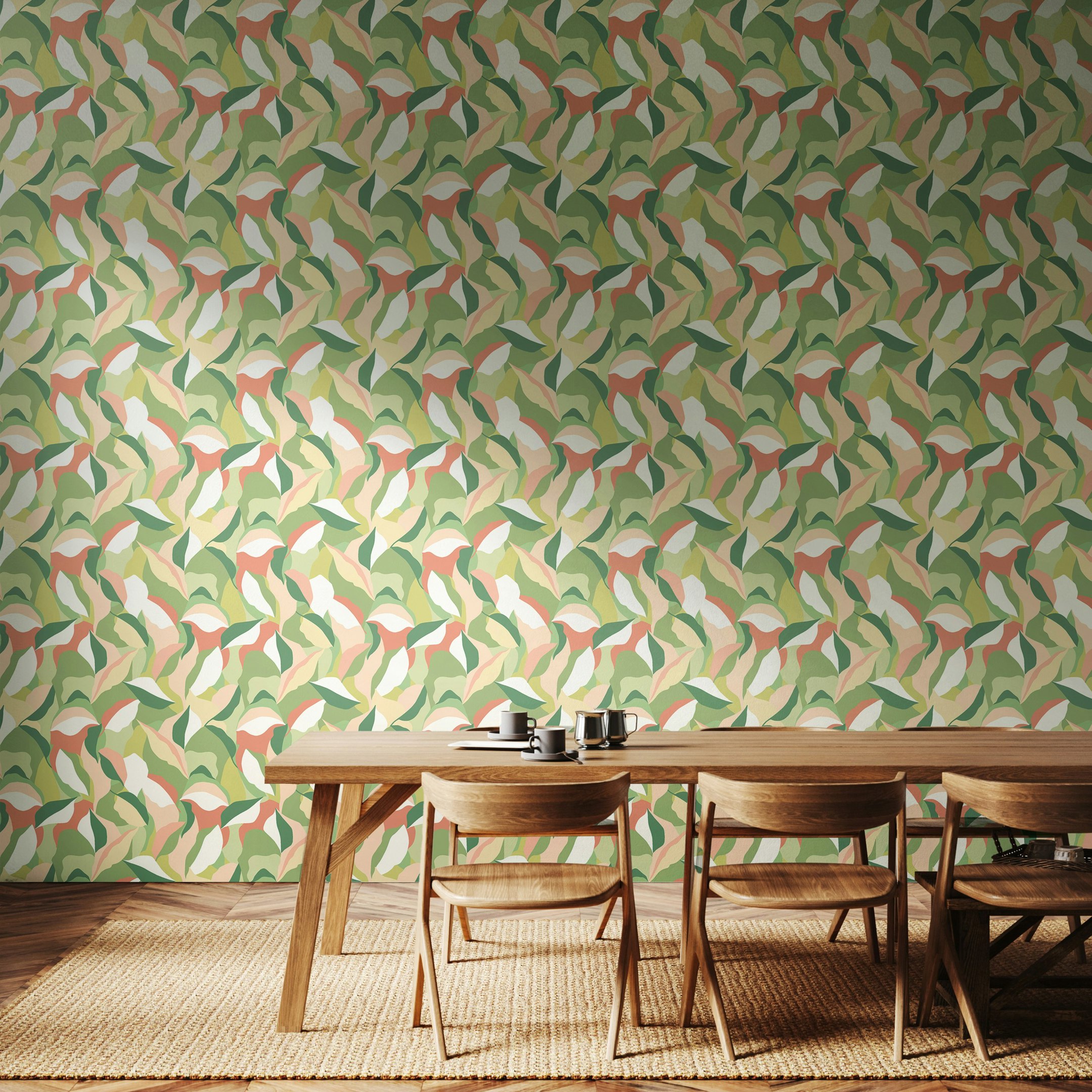 Rackhams Leafy Patchwork - Olive & Blush 10M Wallpaper