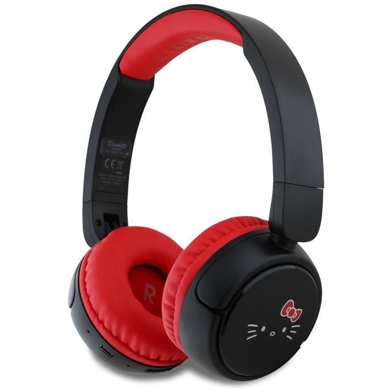 Hello Kitty Black/Red Face Logo Bluetooth Wireless Headphones - Hkobhv6rokfr