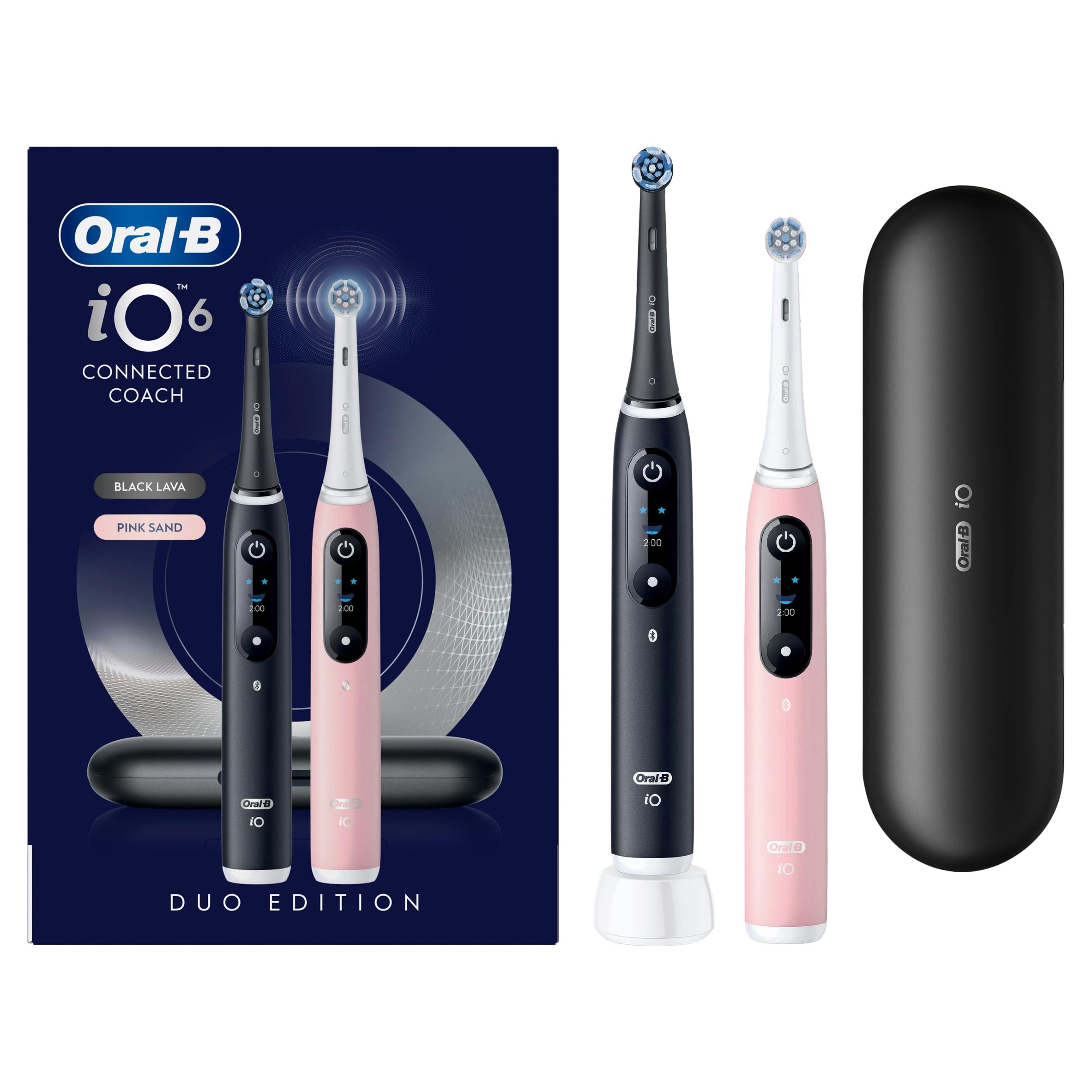 Oral-B Black/Pink Io 6 Electric Toothbrush | 2-Pack | & | 2 Brush Heads | Premium Travel Case