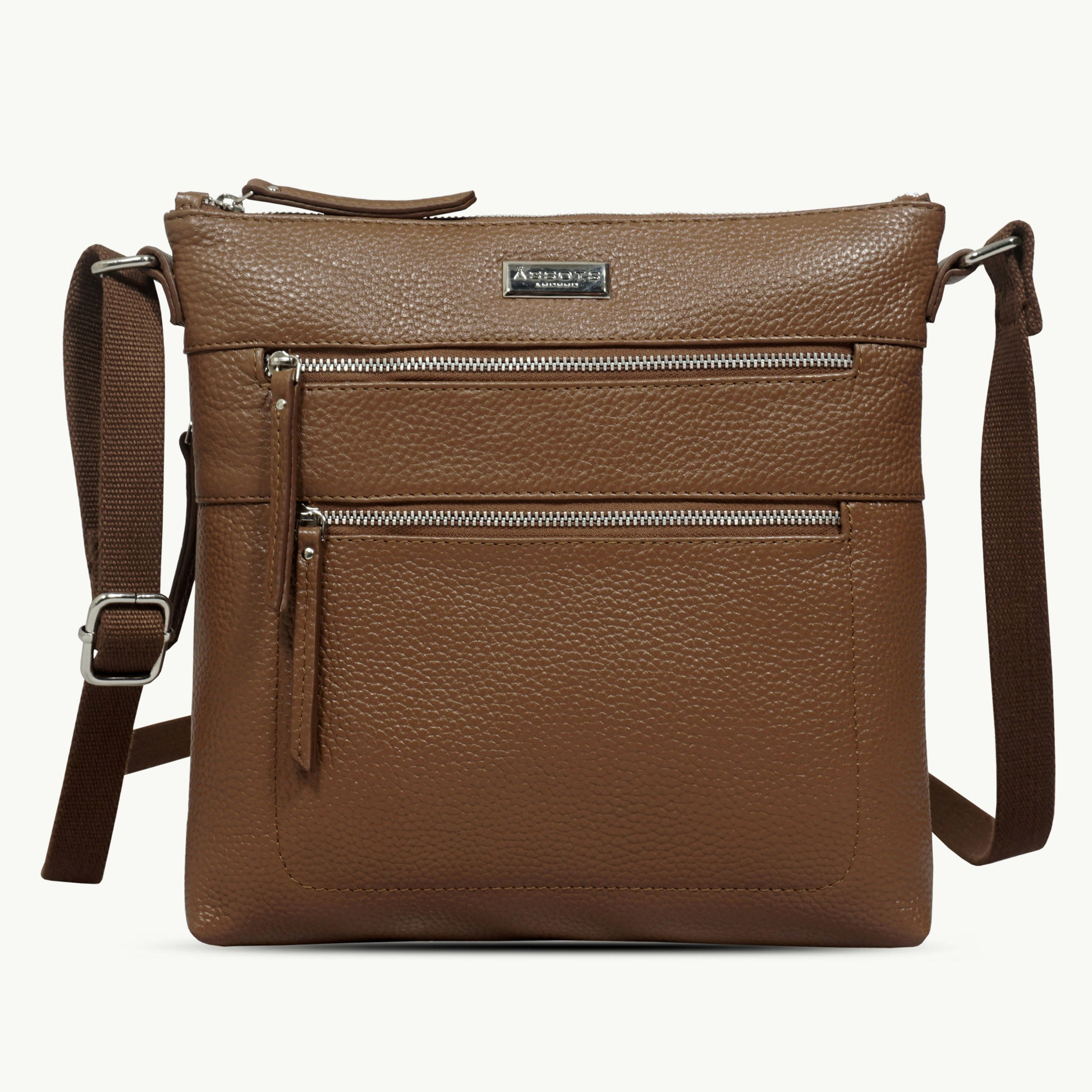 Assots London Grain 'Cori' Tan Pebble Real Leather Crossbody Bag