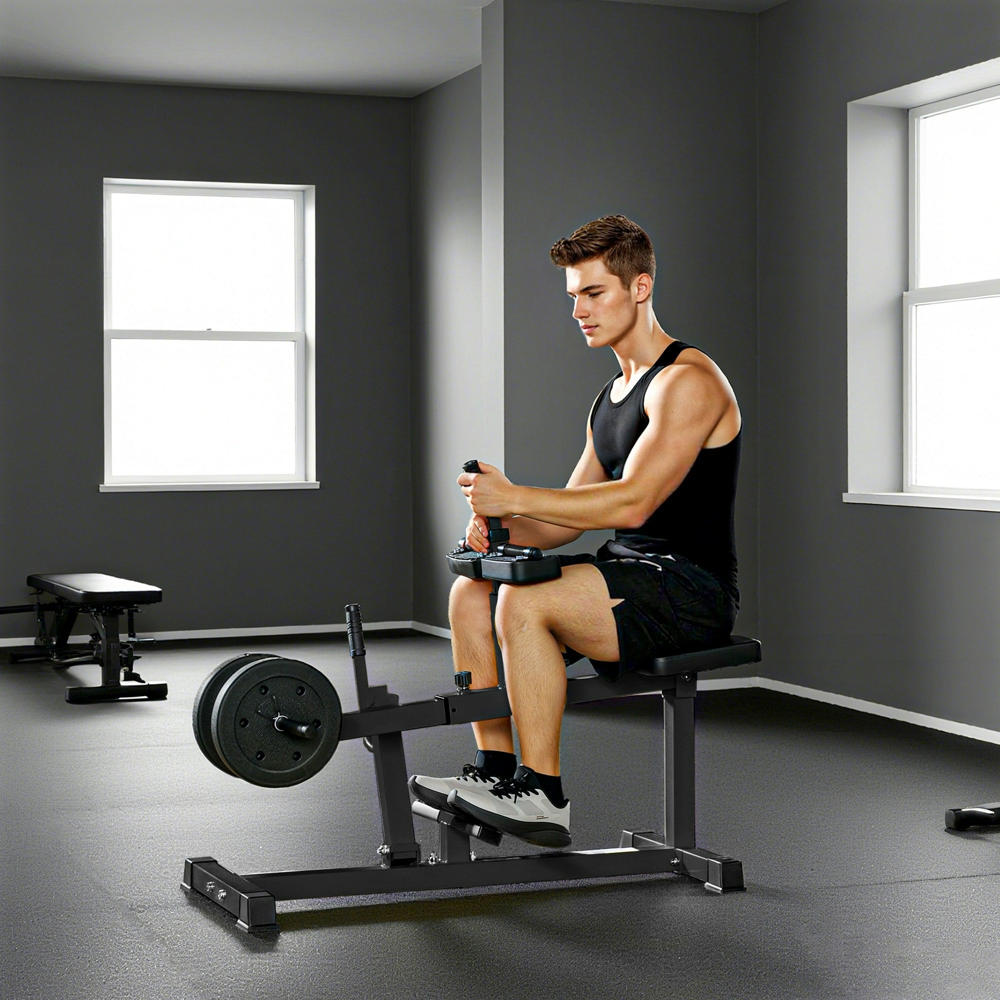 Sportnow Seated Adjustable Leg Extension Machine With Plate Loaded