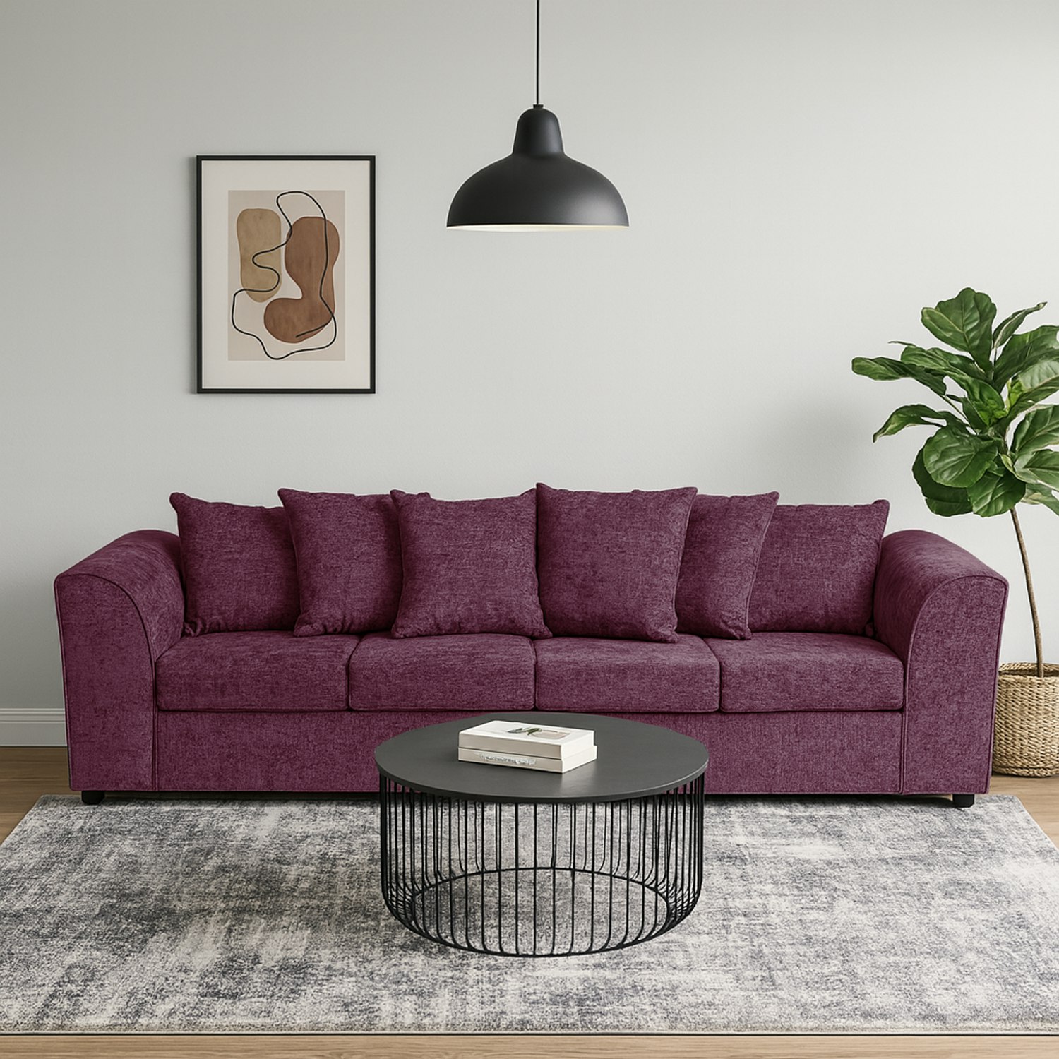 Furnishings For Less Purple Monaco Chenille Fabric 4 Seater Sofa
