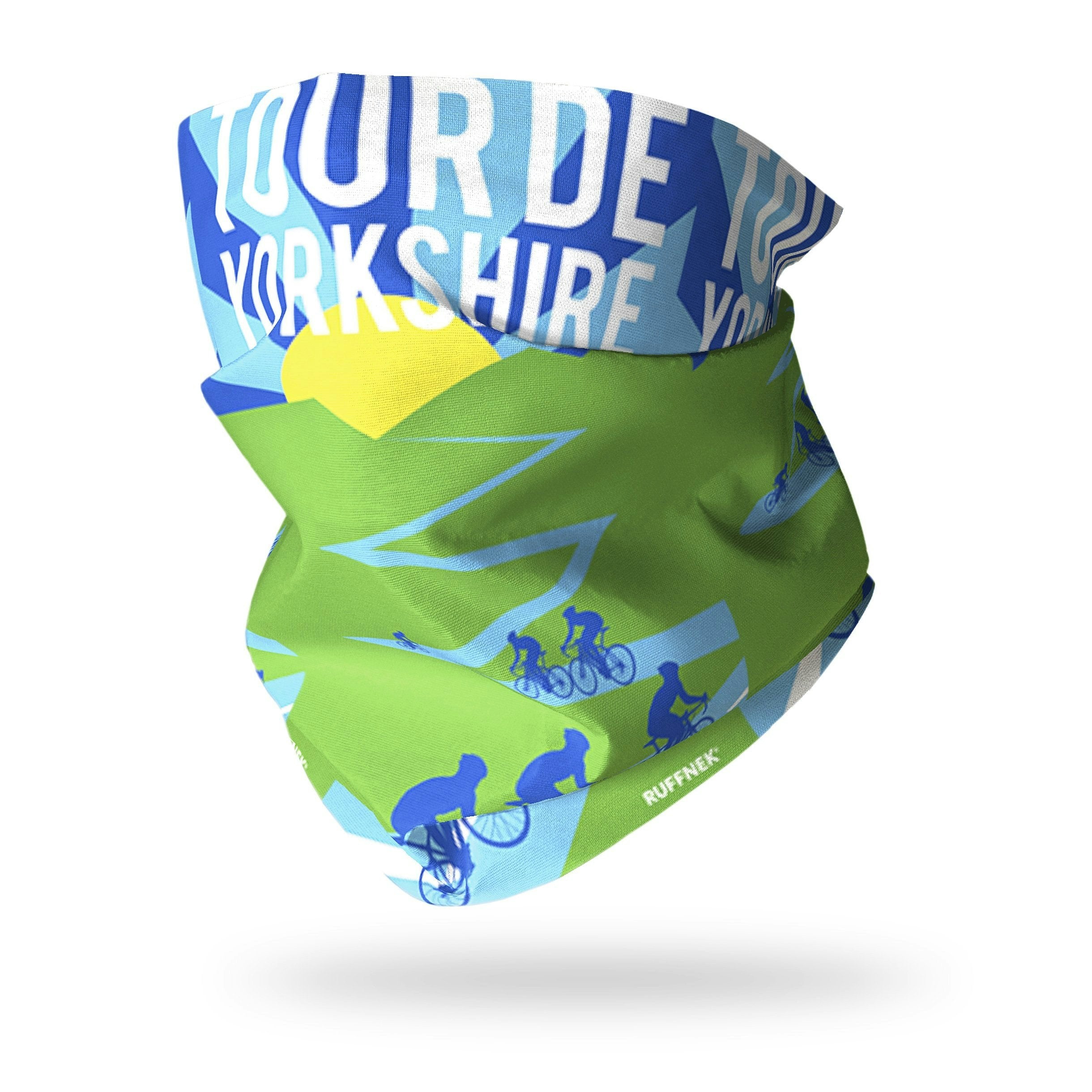 Ruffnek Men's Blue/Green/Yellow Tour De Yorkshire Cycling Snood Tube Scarf