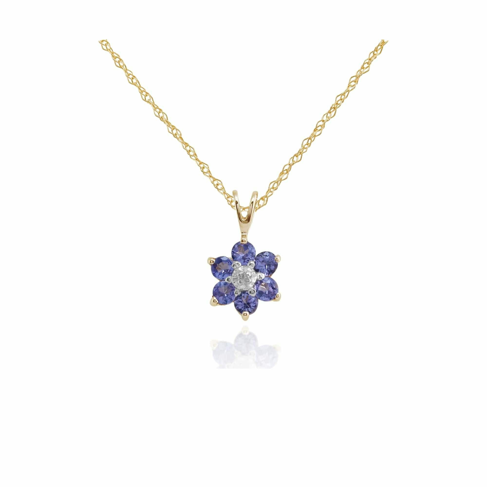Gemondo Yellow/Gold Floral Round Tanzanite & Diamond Cluster Pendant In 9Ct