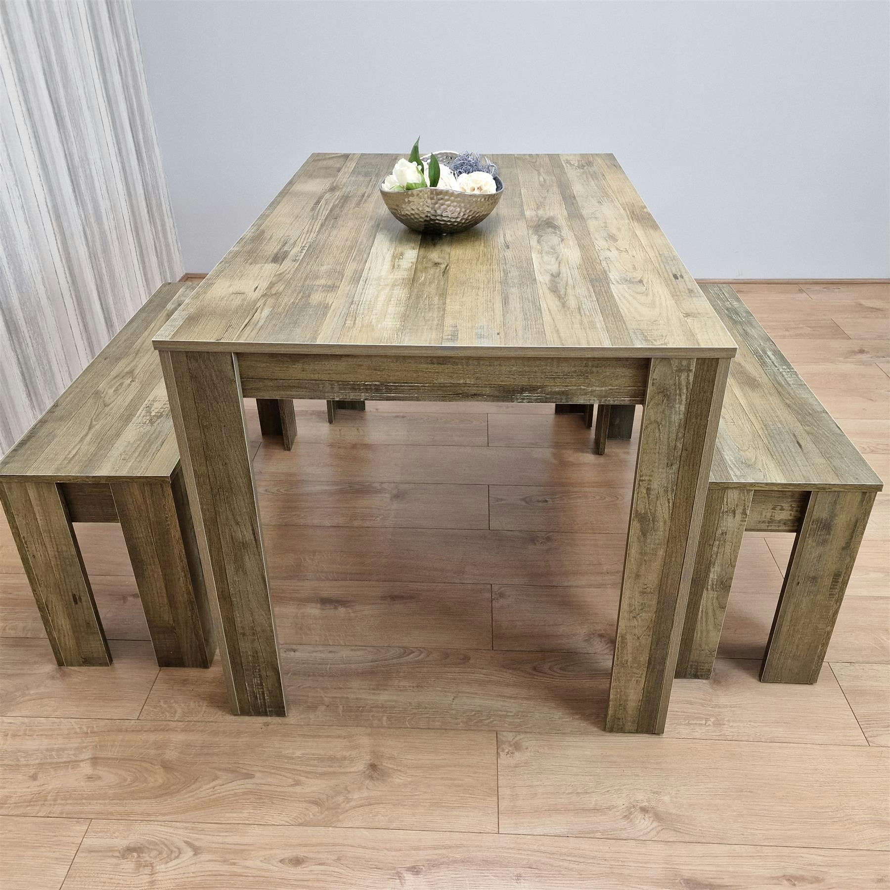 Portland Rustic Effect 4 Seater Dining Set - Brown - Image 7