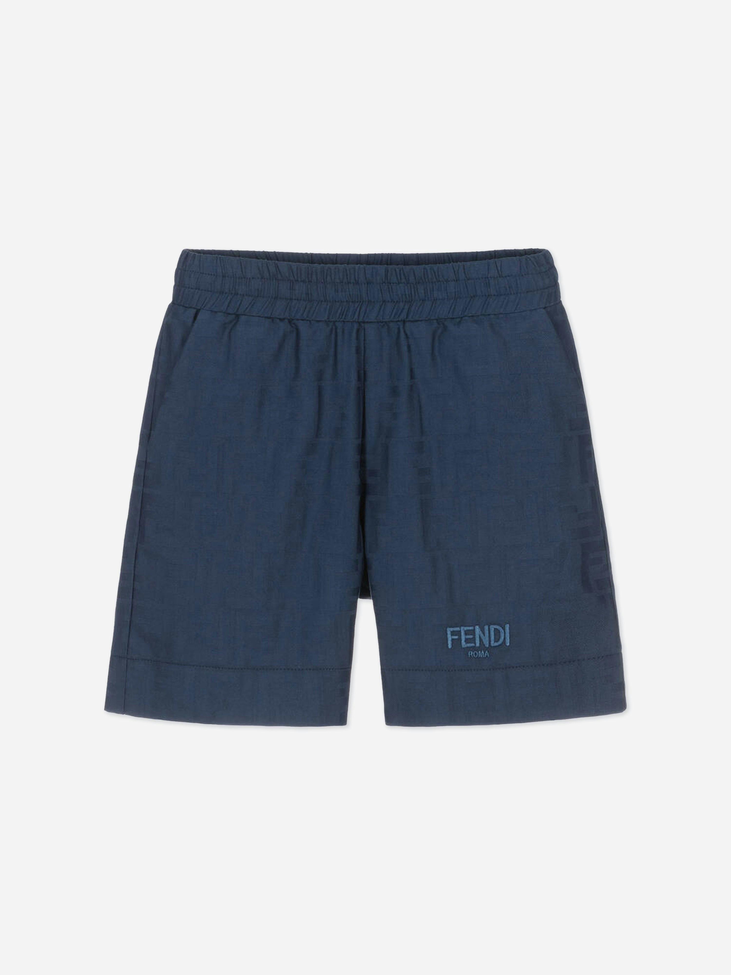 Fendi Kids Boys Blue Fendi Ff Jacquard Shorts In Navy - 12 Yrs