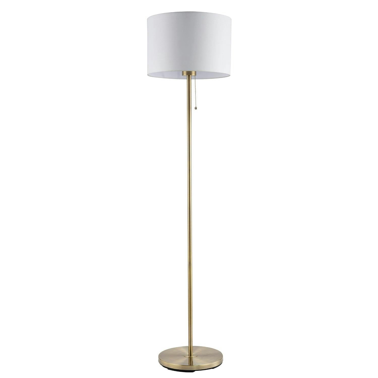 Rackhams Ivory/White Classic Antique Brass Floor Lamp With Pull Switch And Cotton Shade