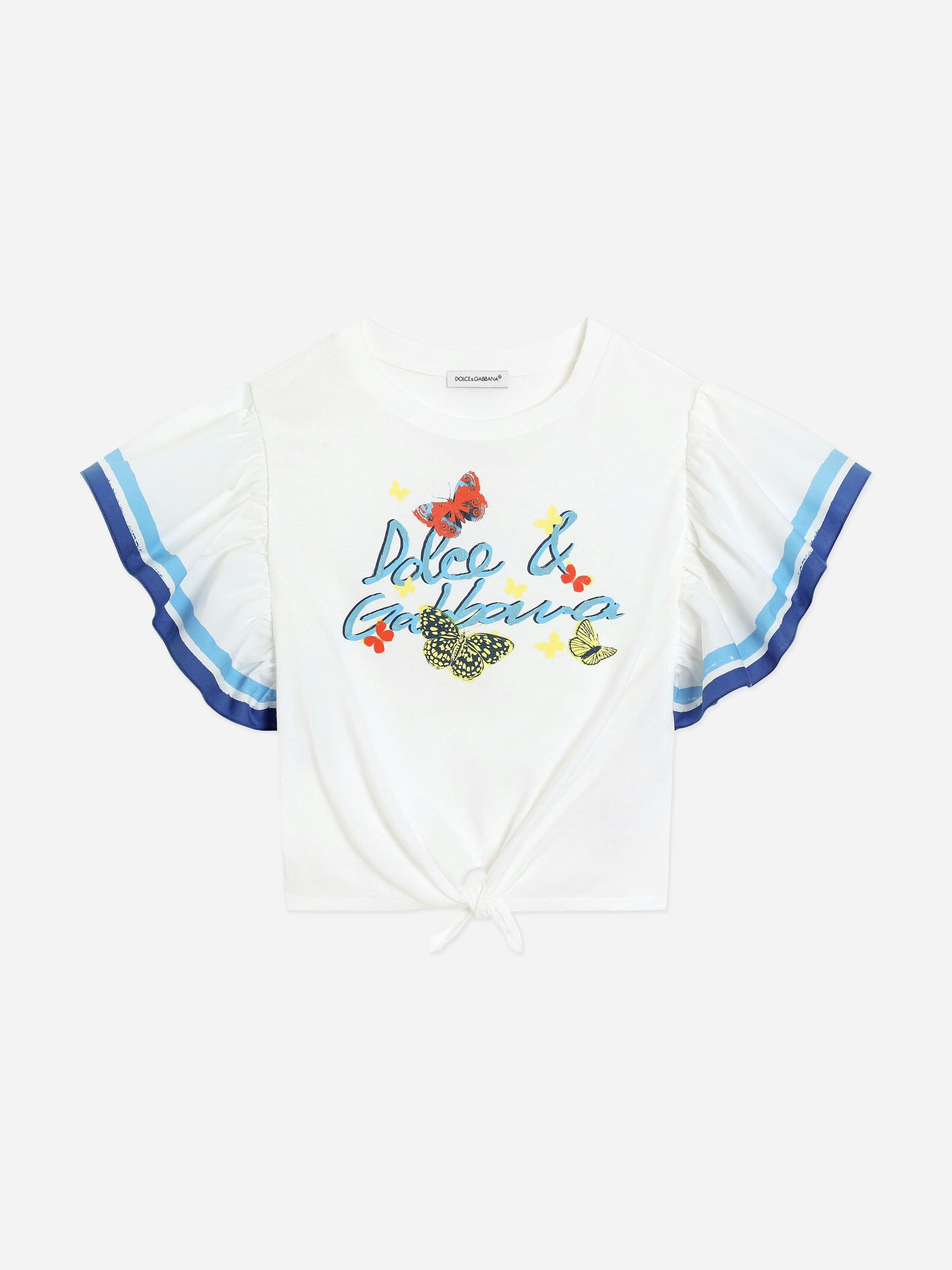Dolce & Gabbana Kids Girls White Dolce & Gabbana Butterfly Logo Top In - 8 Yrs
