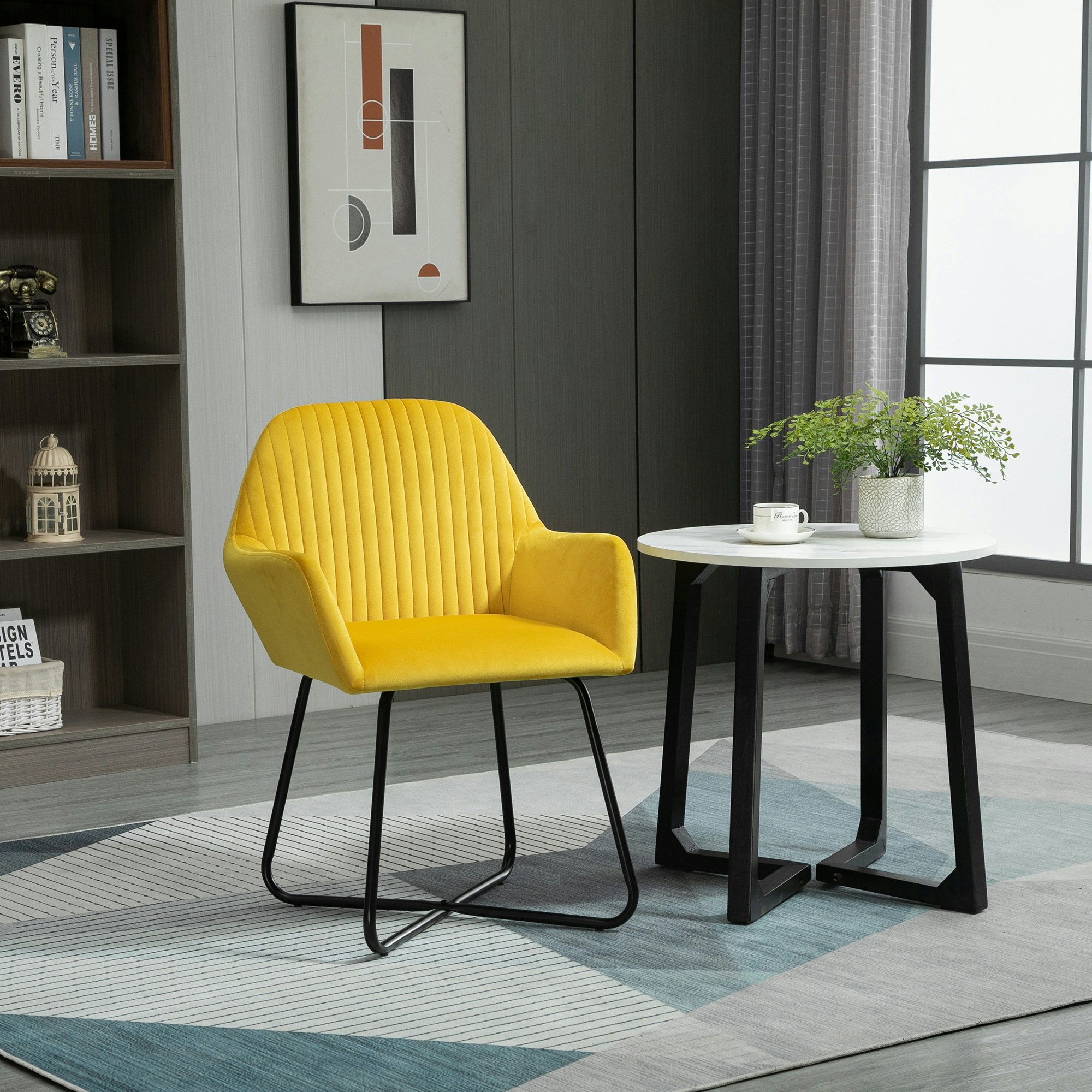 Homcom Yellow Modern Accent Chair Velvet-Feel Upholstered Lounge - Polyester, Sponge, Metal