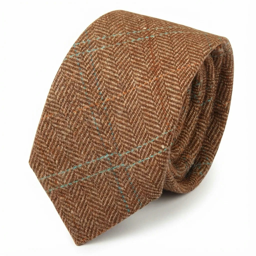 Truclothing Men's Wool Blend Herringbone Plaid Tweed Tie - Oak