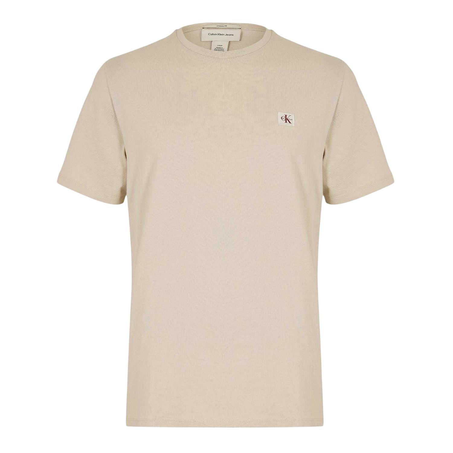 Calvin Klein Men's Box Logo Cotton Crew Neck Regular T-Shirt - Oatmeal - S - Oatmeal - 100% Cotton
