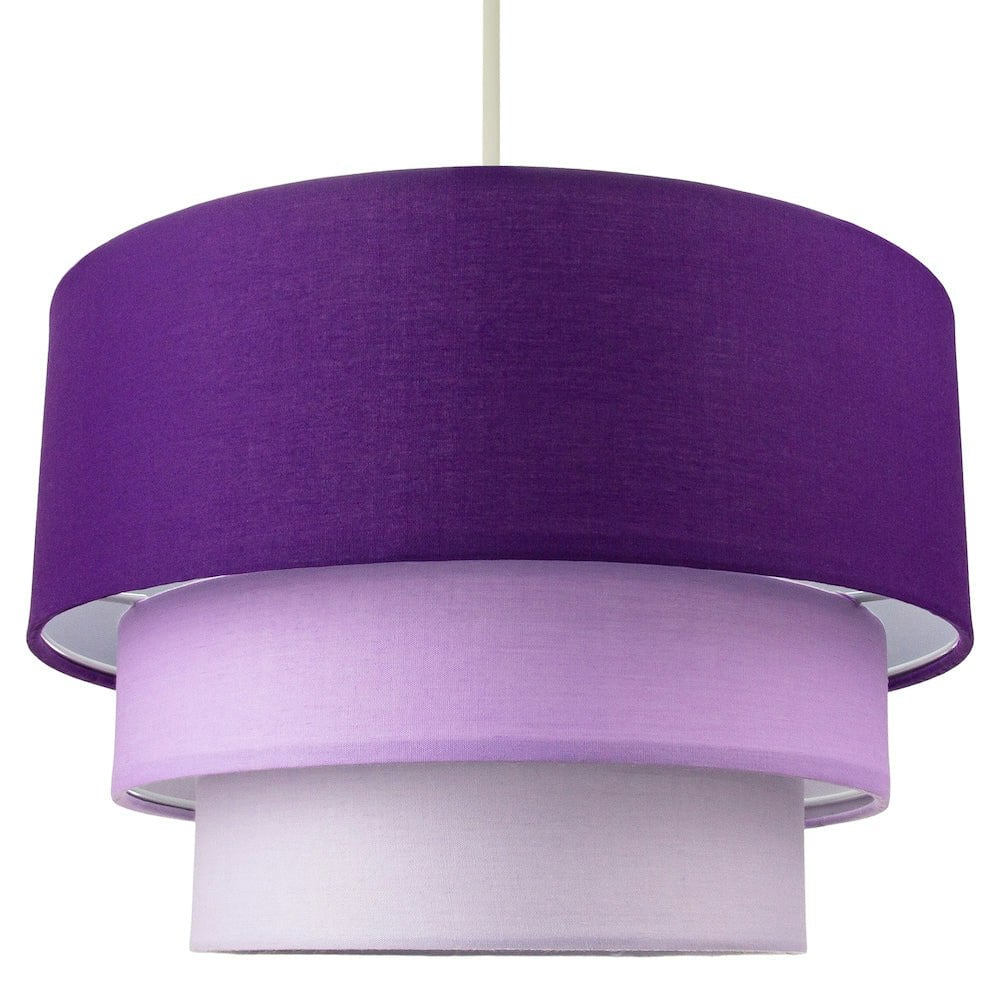Rackhams Purple/Lilac/Light Contemporary Round Triple Tier / Cotton Fabric Pendant Shade