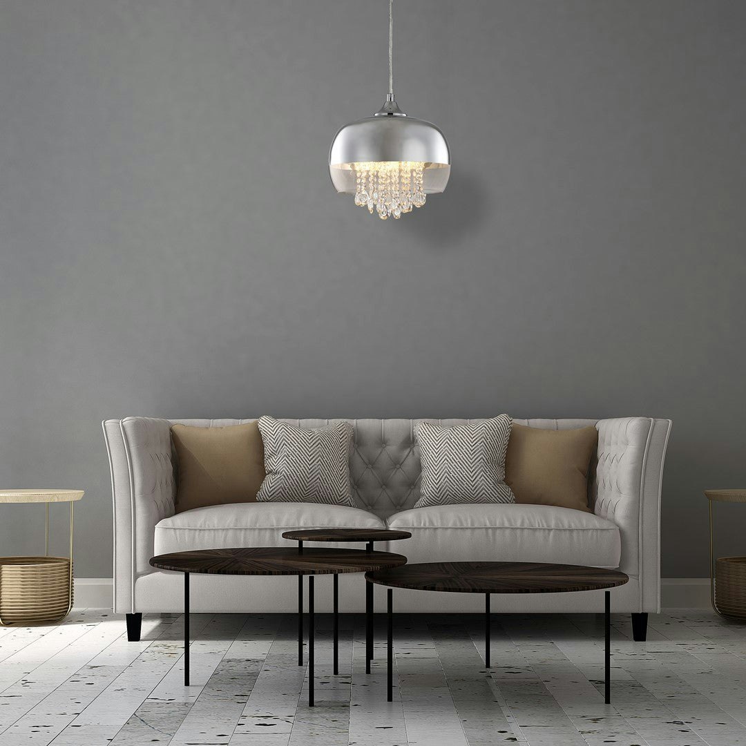 Milagro Light Luna Pendant 21Cm 1Xe14 Designer Crafted From A Chrome Fitting And Glass Shades With Suspended Crystals
