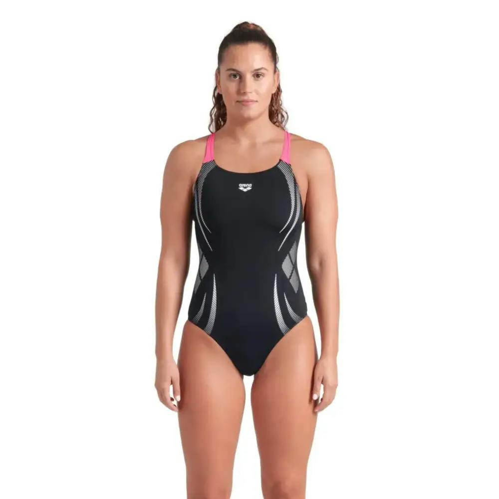 Arena Women's Black/Pink Poseidonia Swim Pro Back Swimsuit - Uk Size 38