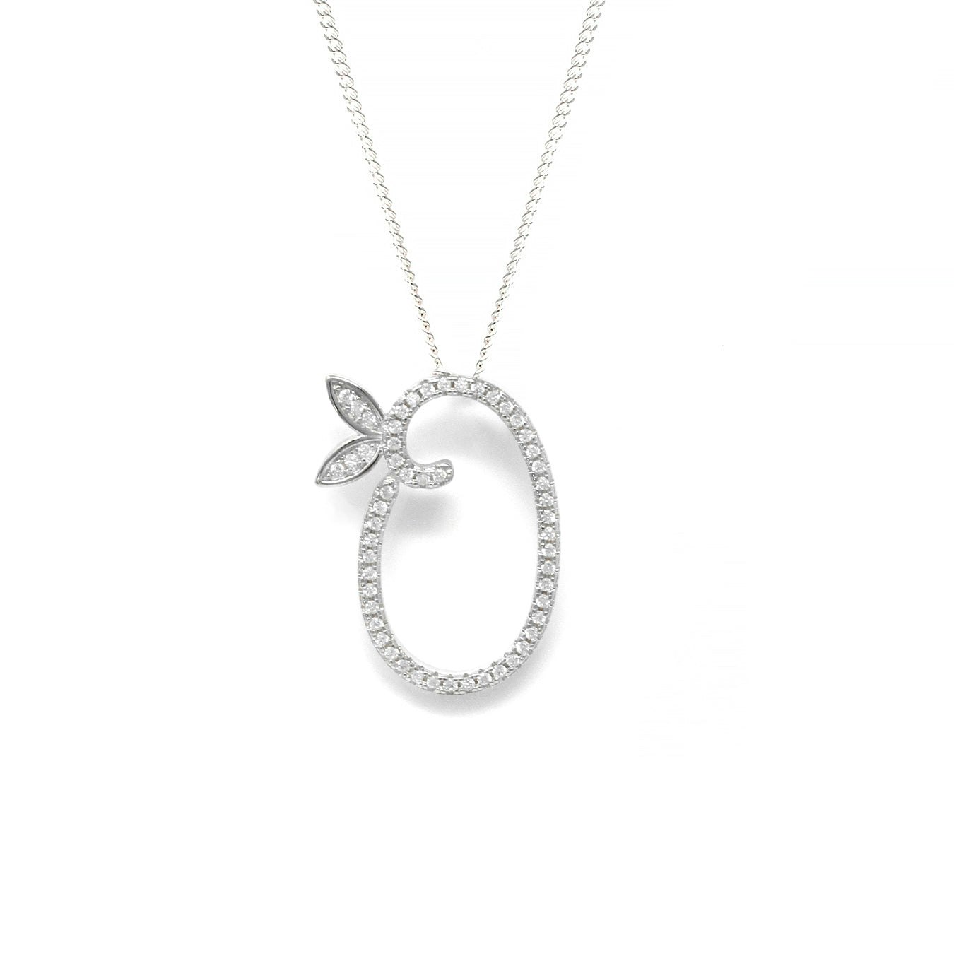 Say It With Silver 1 Inch Winged Full Cz Stones Initial Necklace - Sterling - O