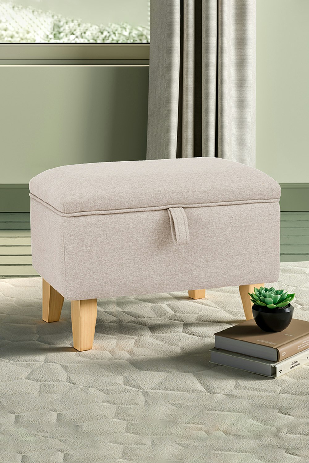 Rackhams Beige Upholstered Storage Ottoman Footstool