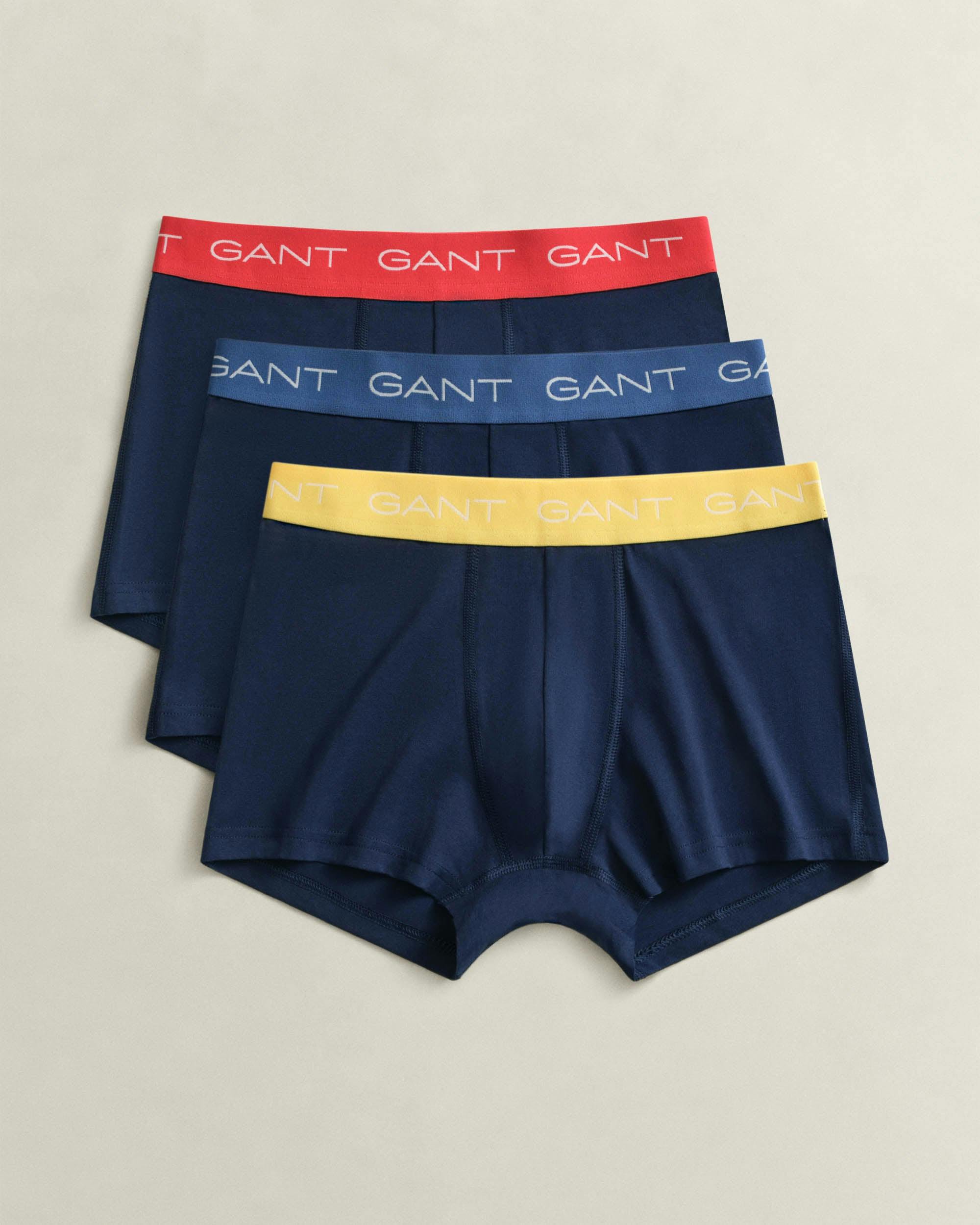 Gant Men's 3-Pack Trunks With Multi Coloured Waistbands - 410 Marine - 410 Marine - Xl