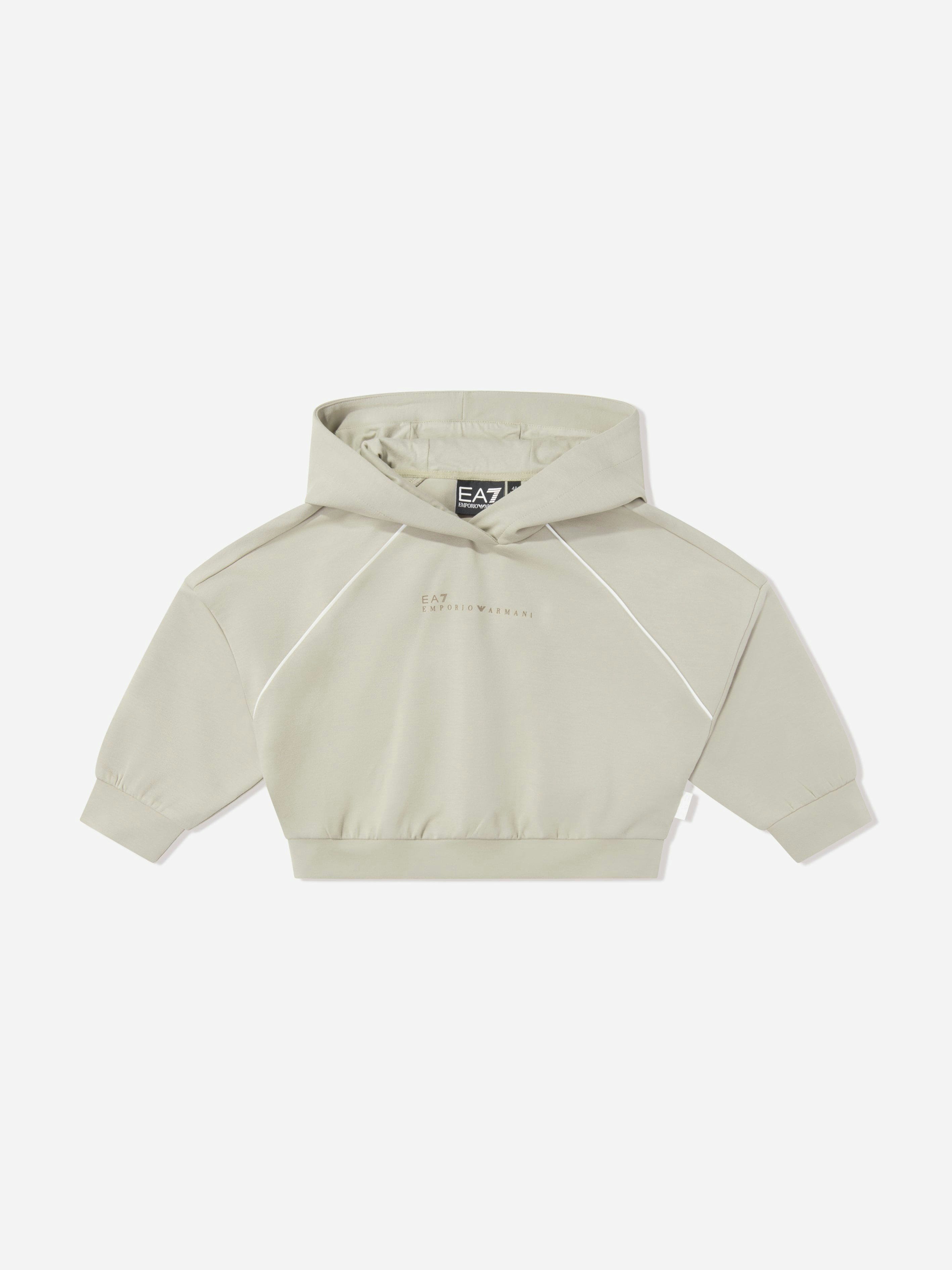 Ea7 Emporio Armani Girls Beige Logo Hoodie In - 4 Yrs