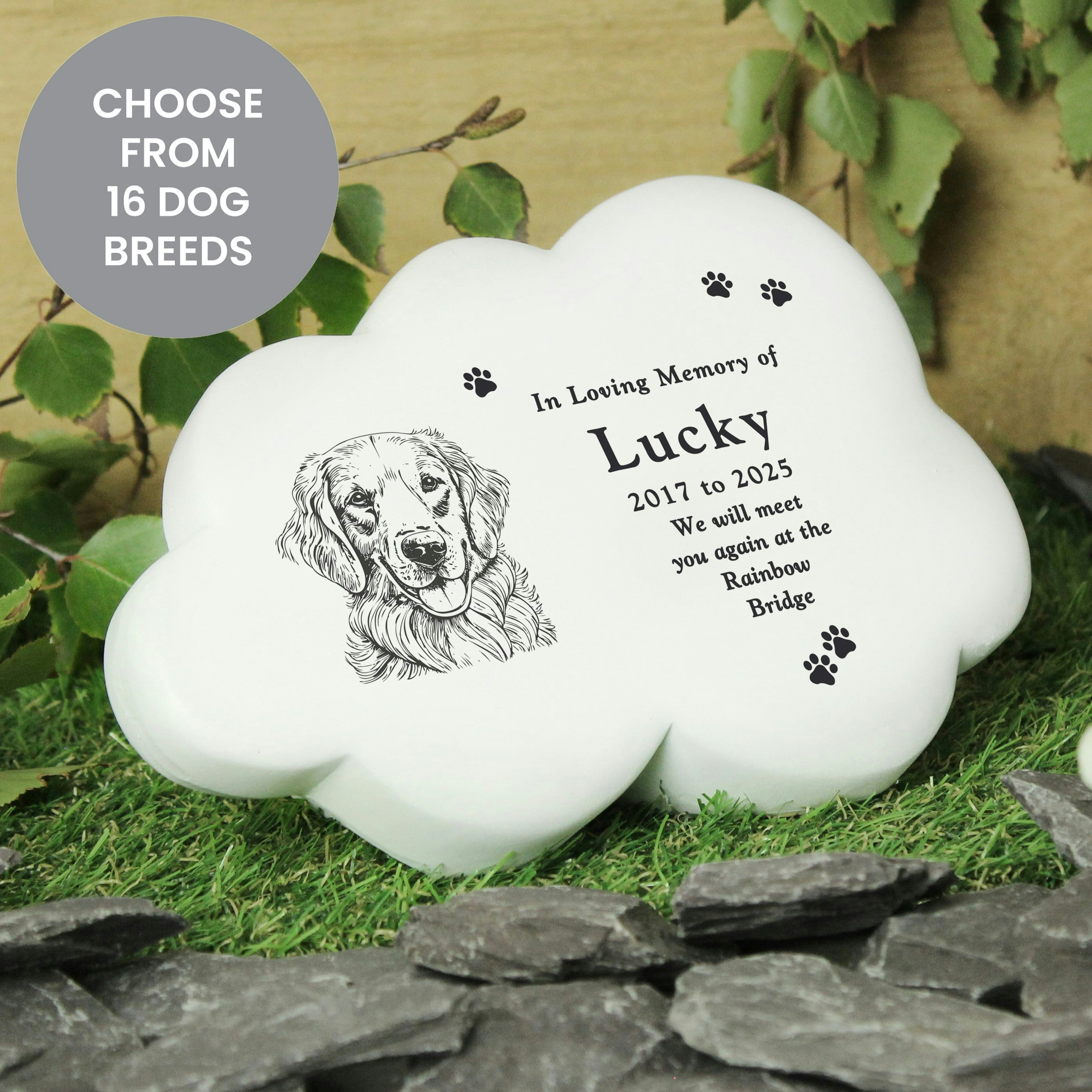 Rackhams Golden Personalised Dog Breed Garden Memorial Cloud