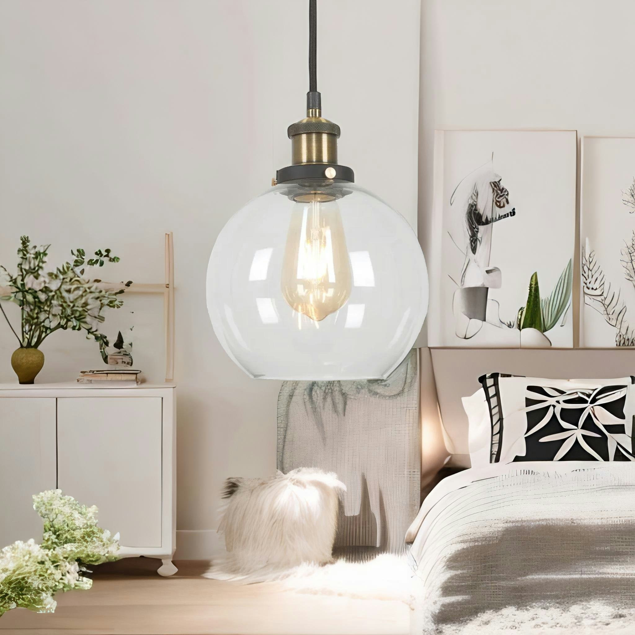 Rackhams Light Industrial Antique Brass Effect Glass Globe Shade