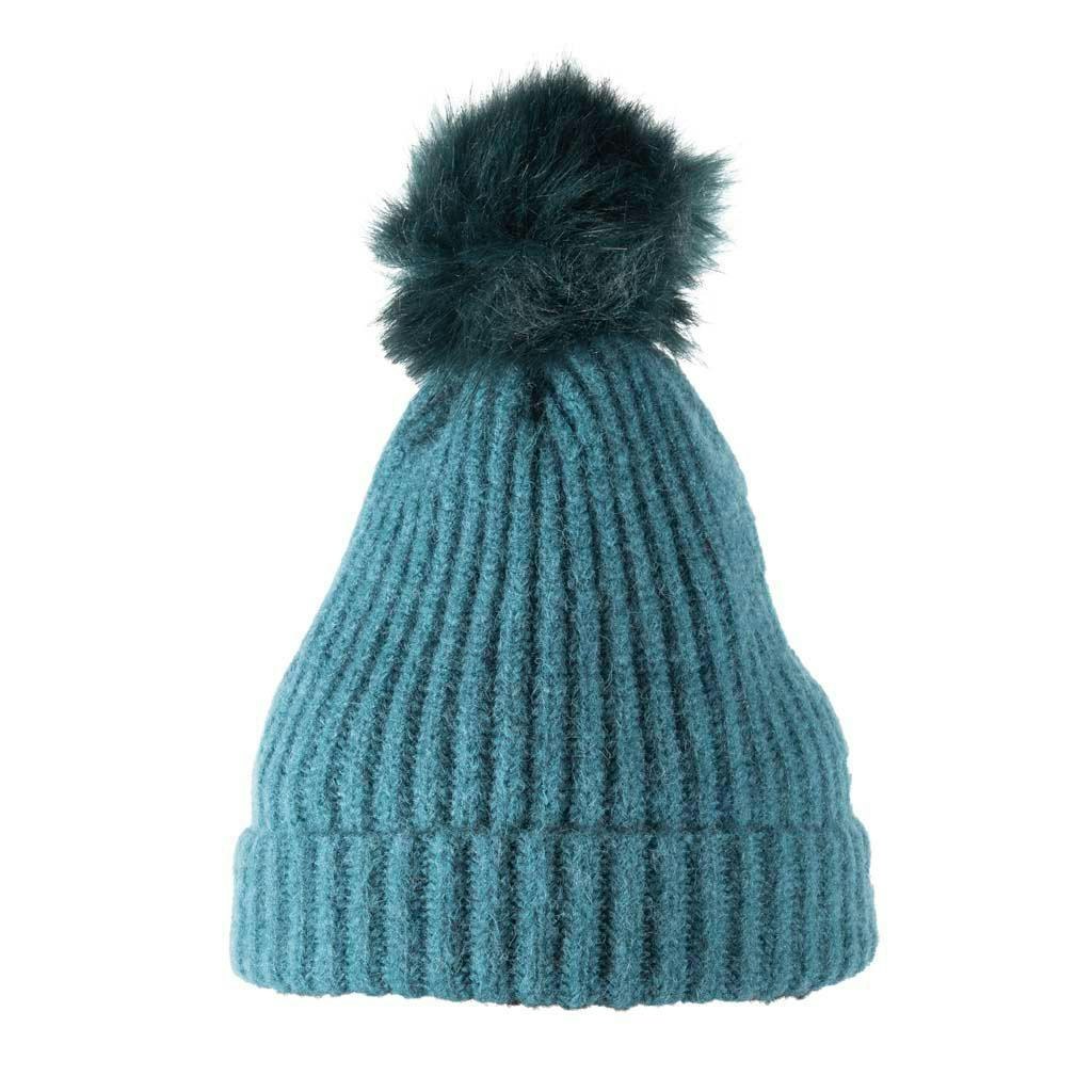 Heritage Traditions Blue Soft Touch Rib Pom Pom Beanie - Teal